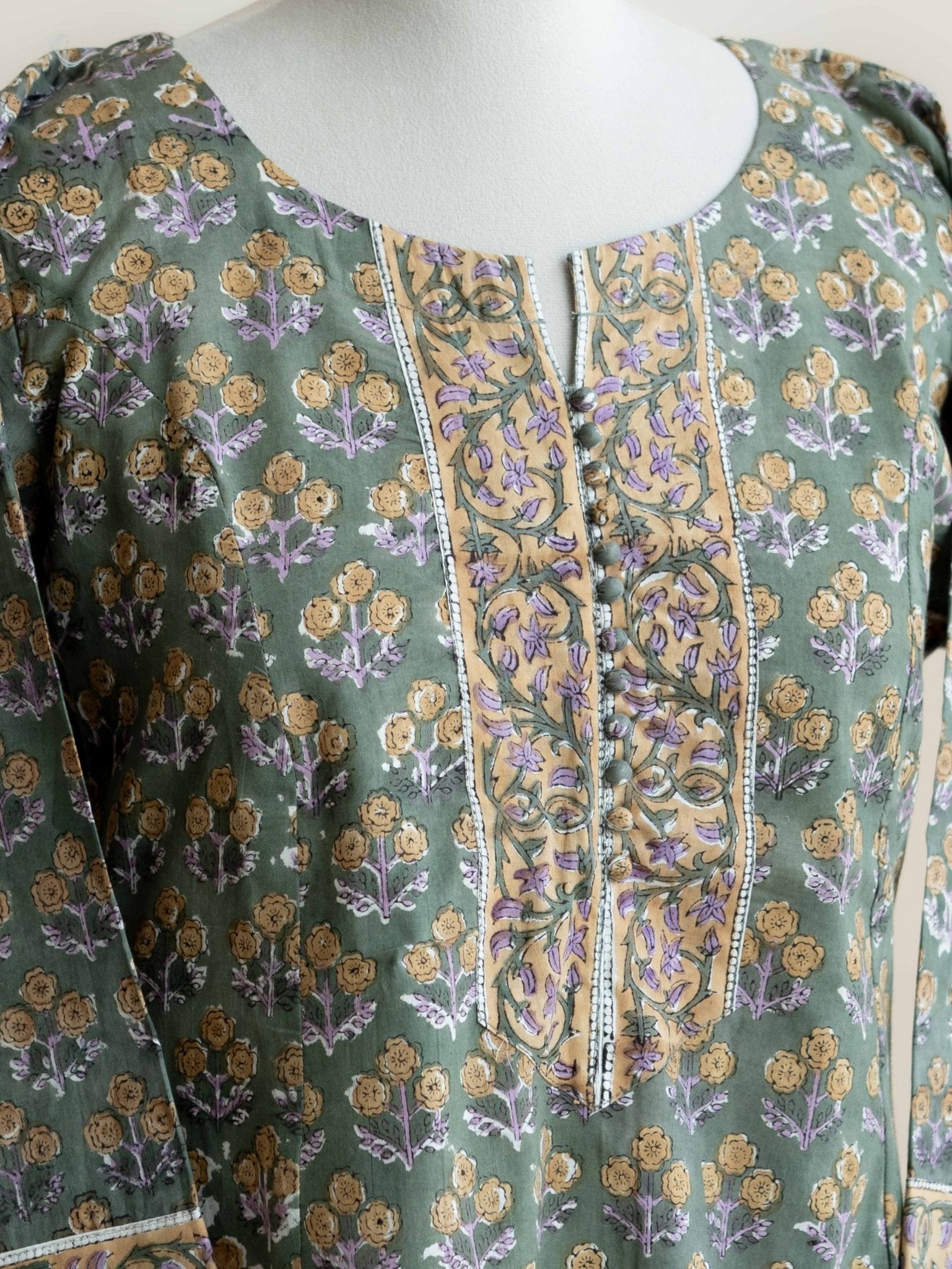 Heera Cotton Block Printed A - Line Kurta - AINA