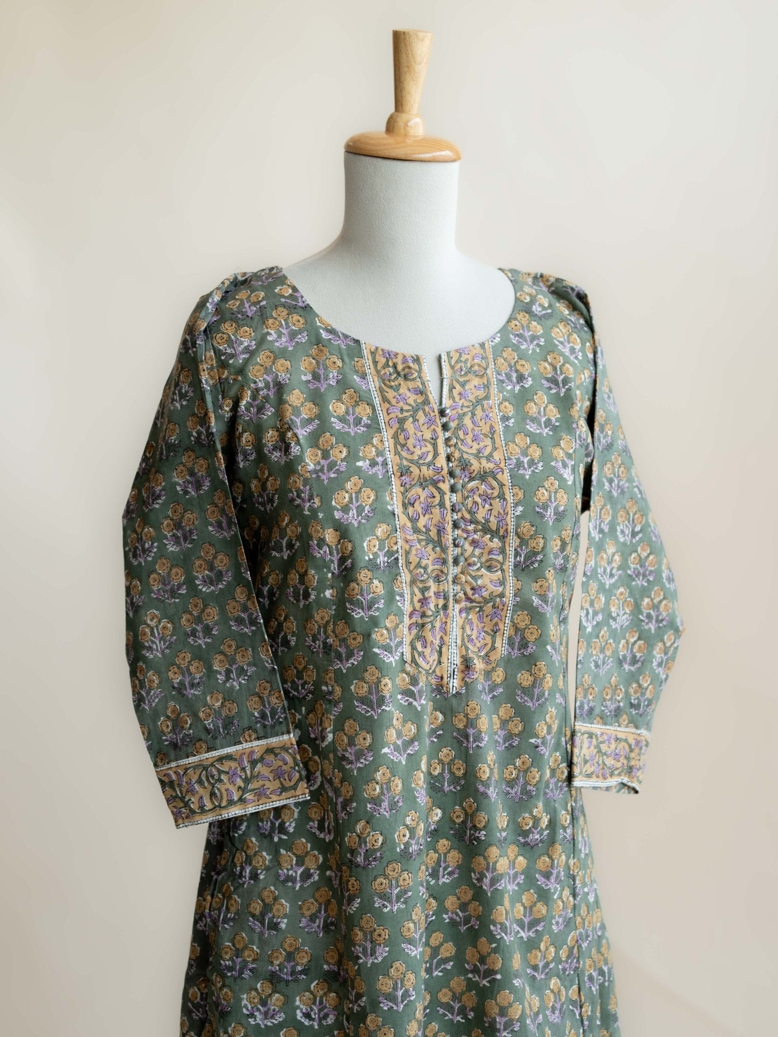 Heera Cotton Block Printed A - Line Kurta - AINA