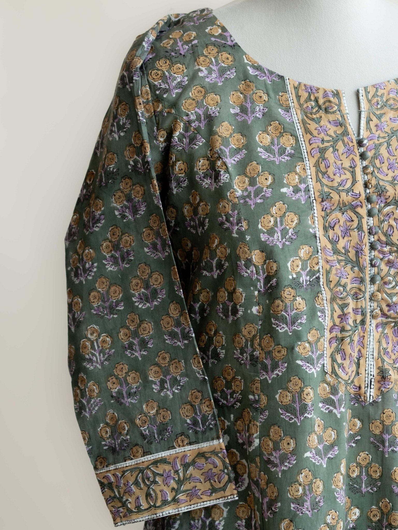 Heera Cotton Block Printed A - Line Kurta - AINA