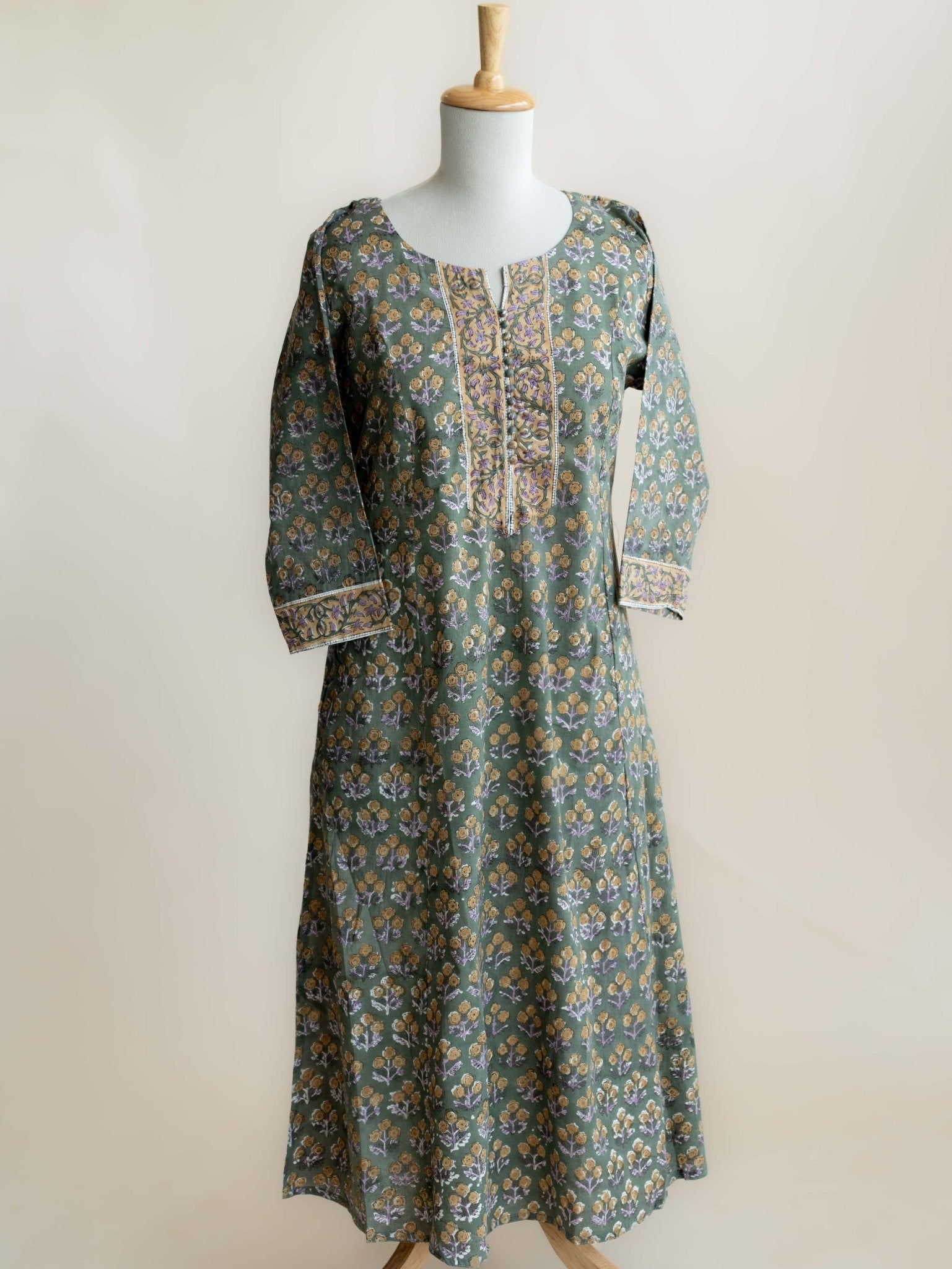 Heera Cotton Block Printed A - Line Kurta - AINA
