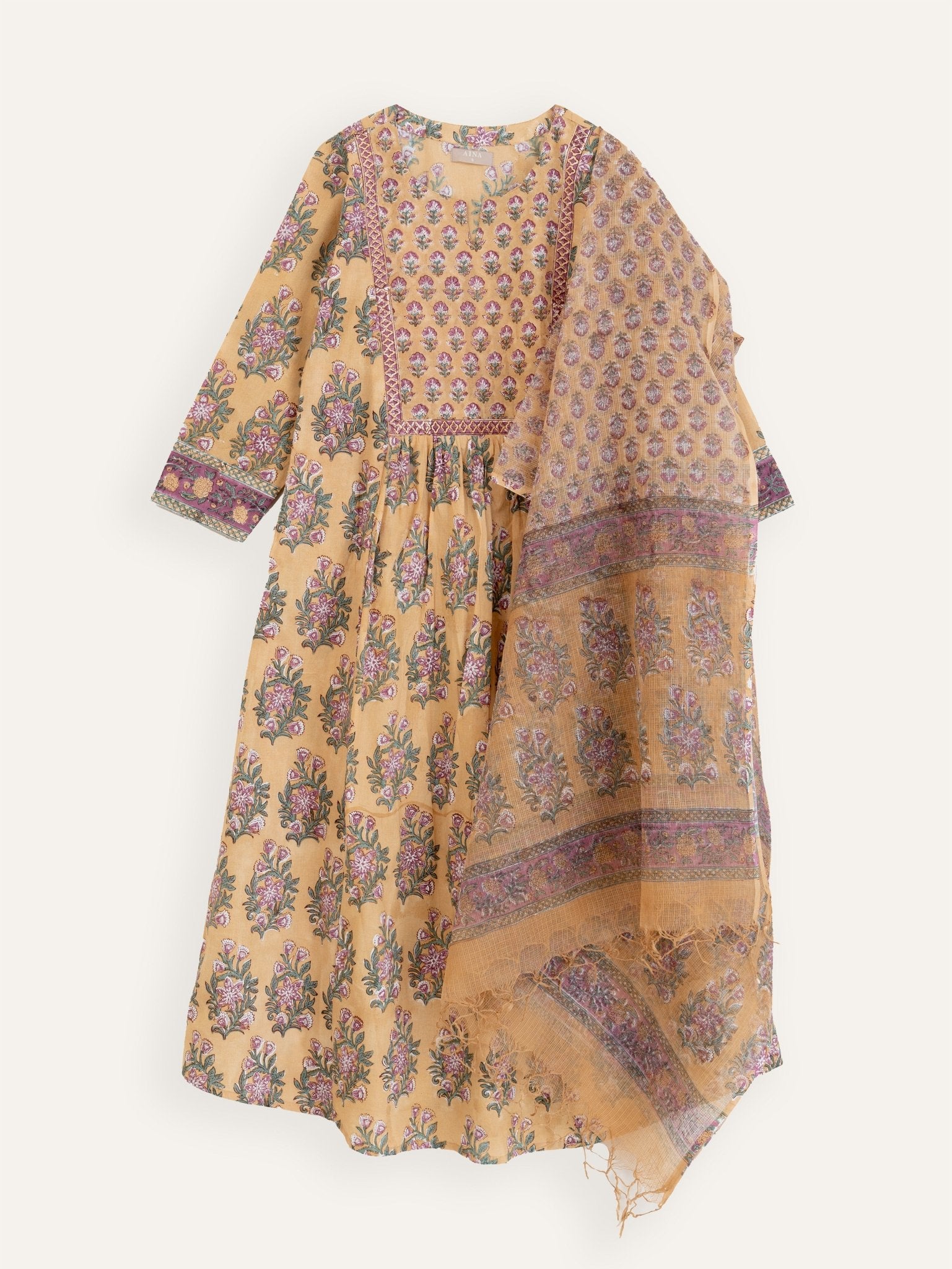 Helga Cotton Block Printed A - Line Kurta - AINA