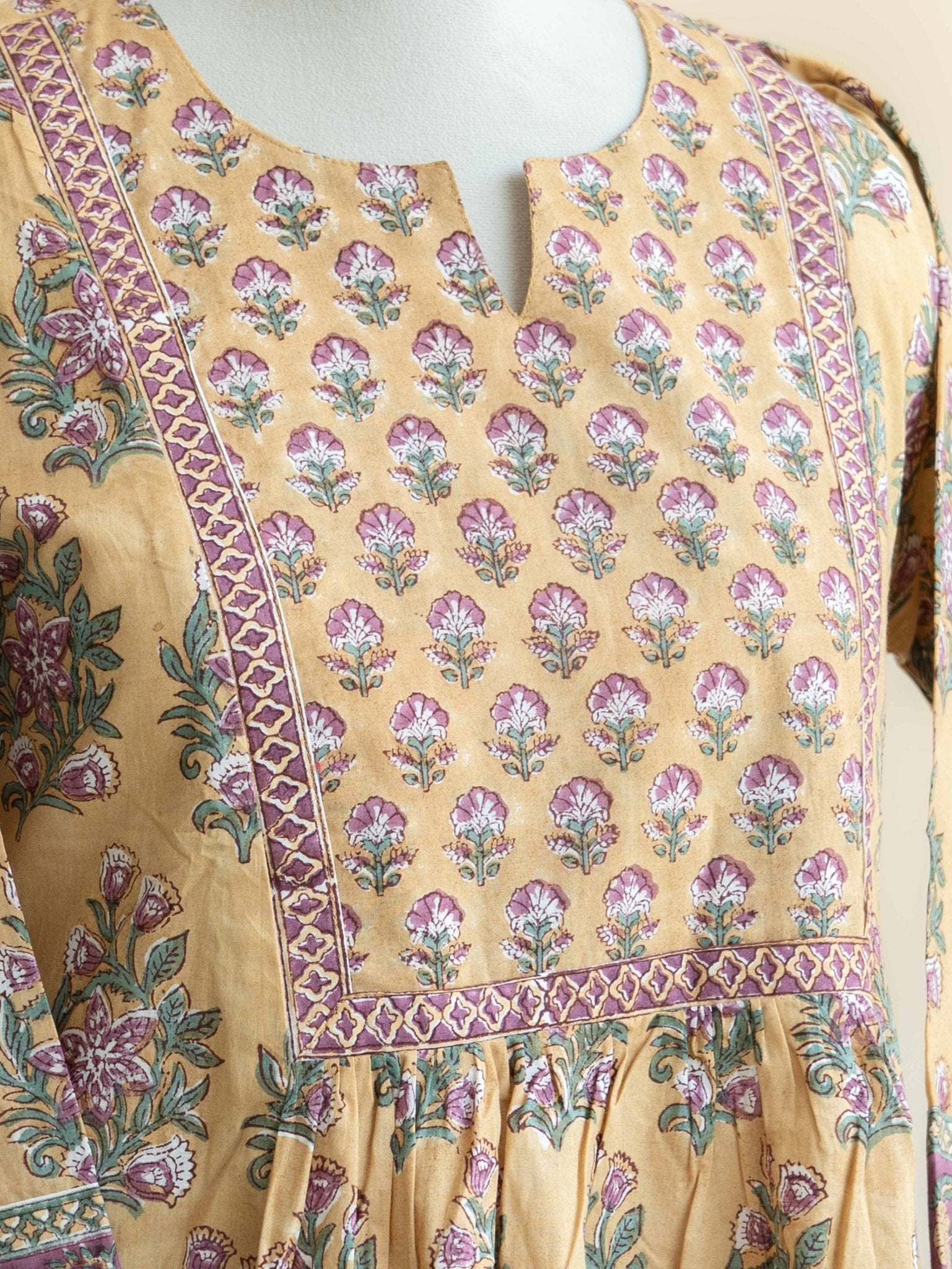 Helga Cotton Block Printed A - Line Kurta - AINA