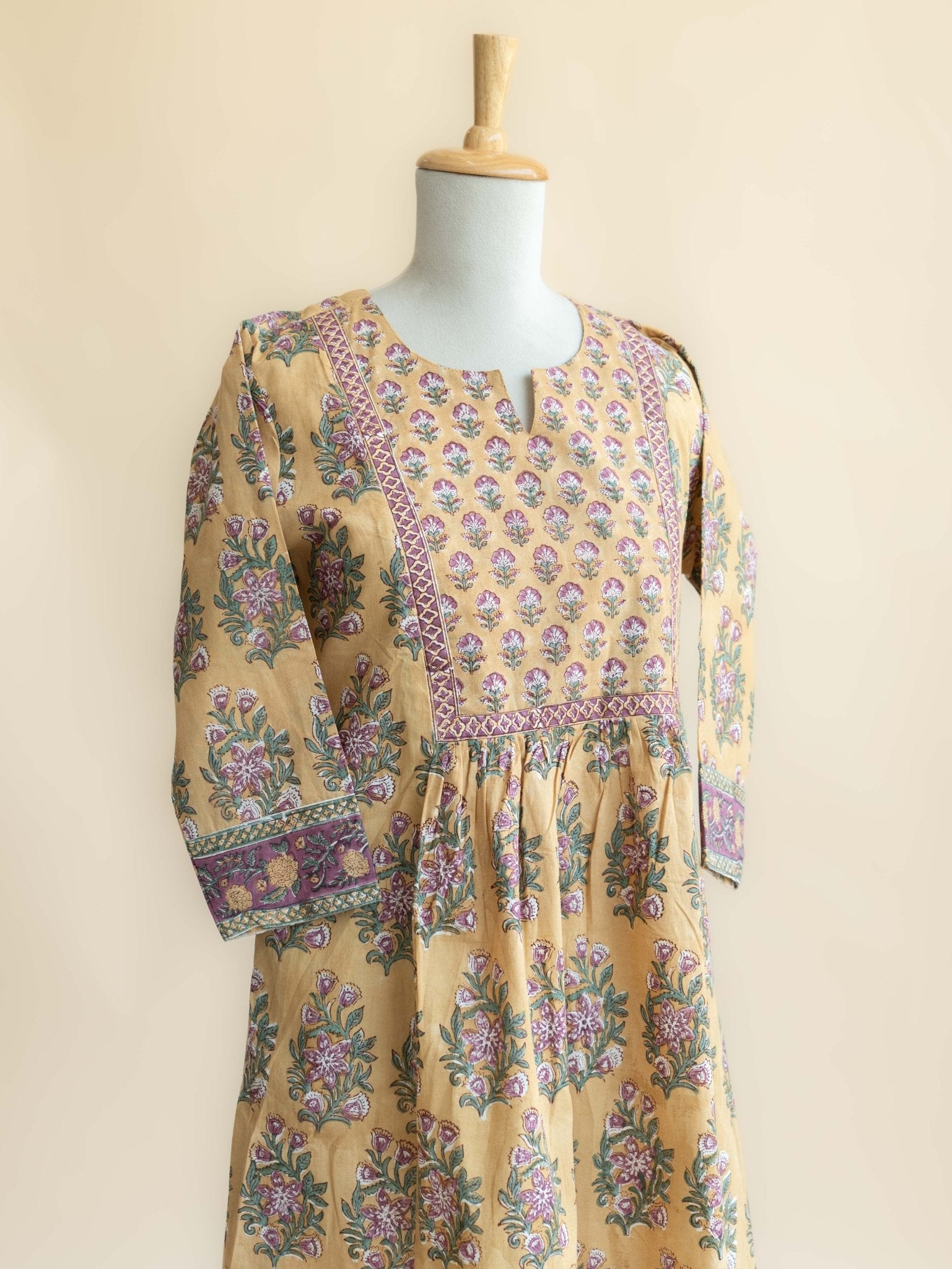 Helga Cotton Block Printed A - Line Kurta - AINA
