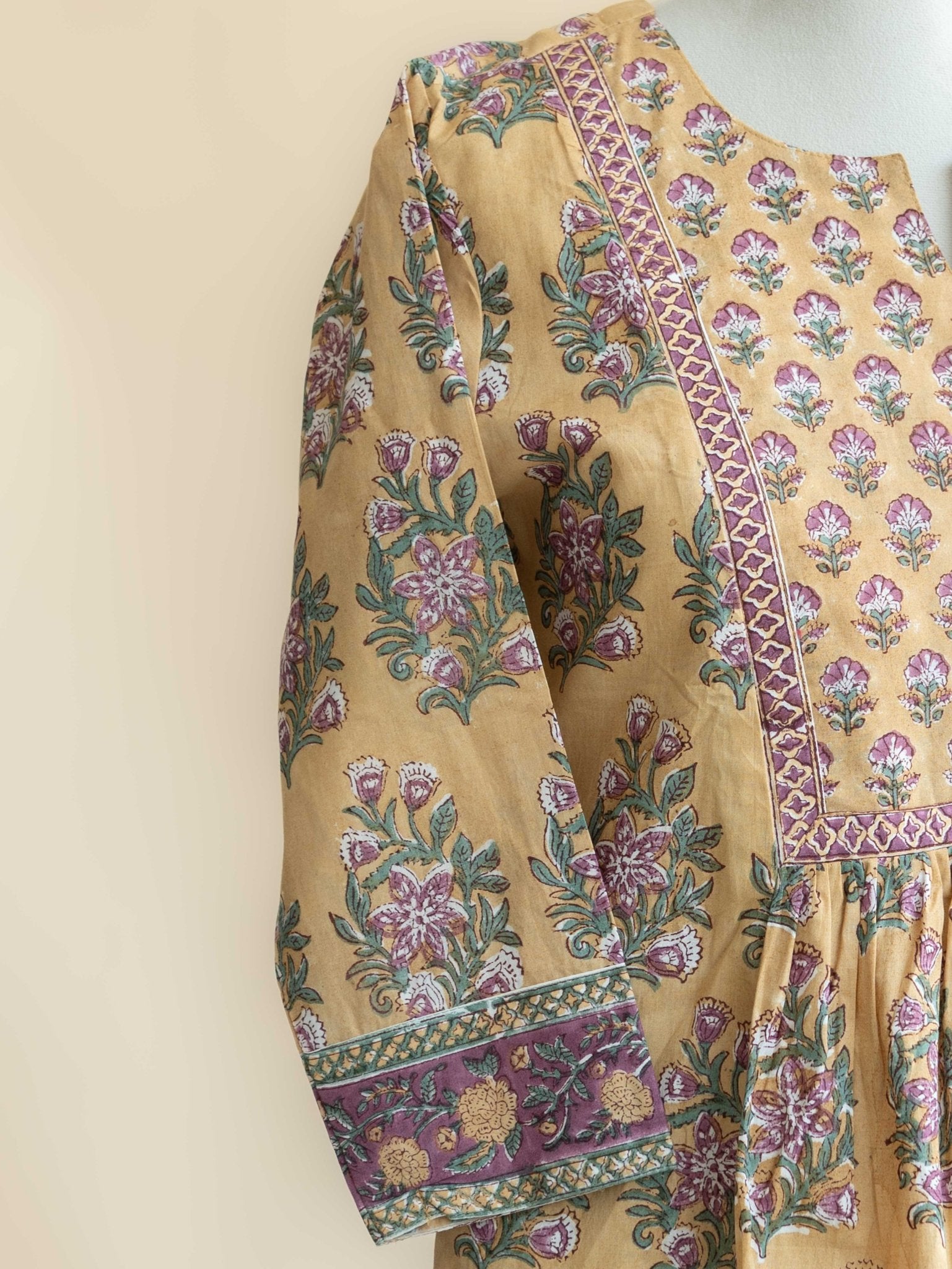 Helga Cotton Block Printed A - Line Kurta - AINA