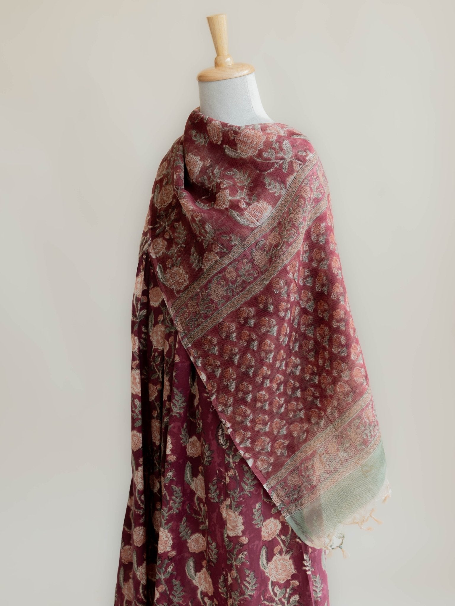 Helga Kota Doria Block Printed Dupatta - AINA