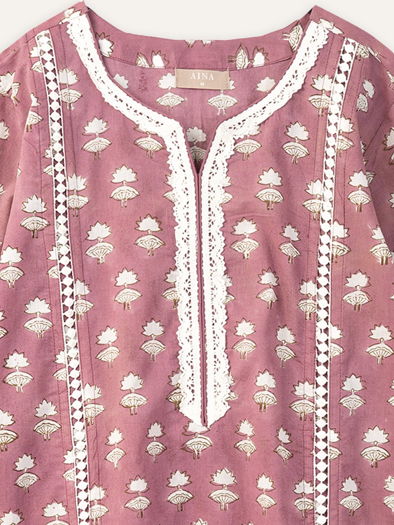 Henna Cotton Block Printed Straight Kurta - AINA