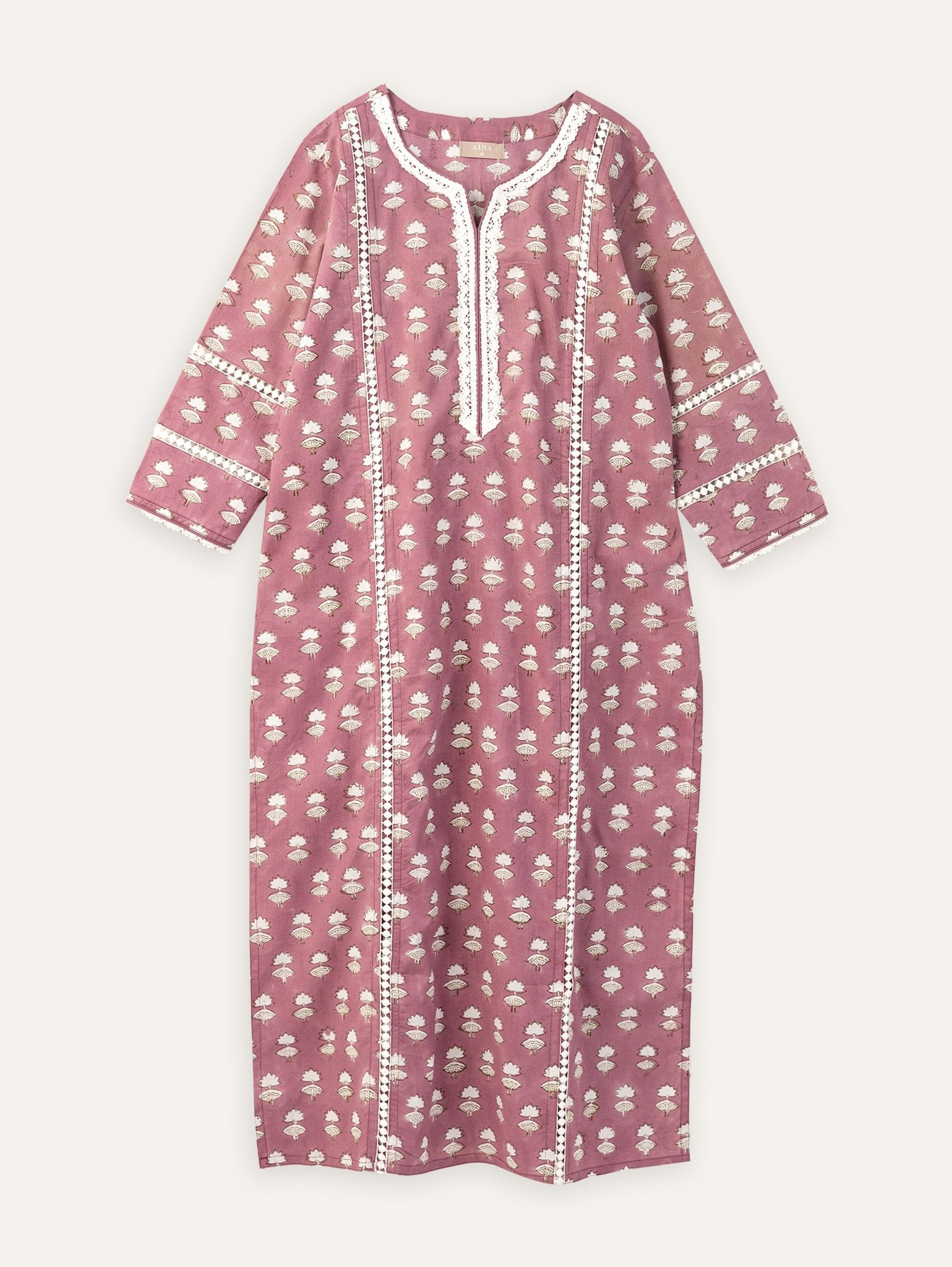 Henna Cotton Block Printed Straight Kurta - AINA