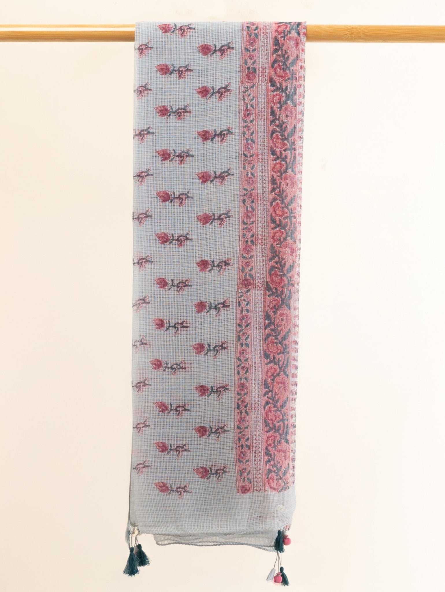 Henna Kota Doria Block Printed Dupatta - AINA