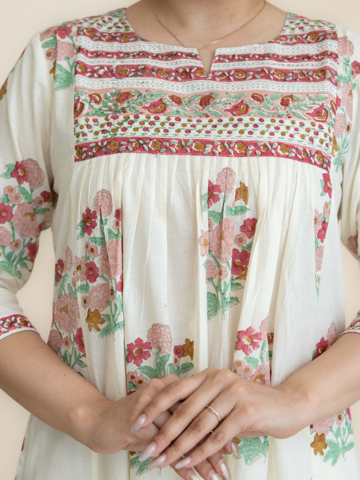 Hitha Cotton Block Printed A-Line Kurta - AINA