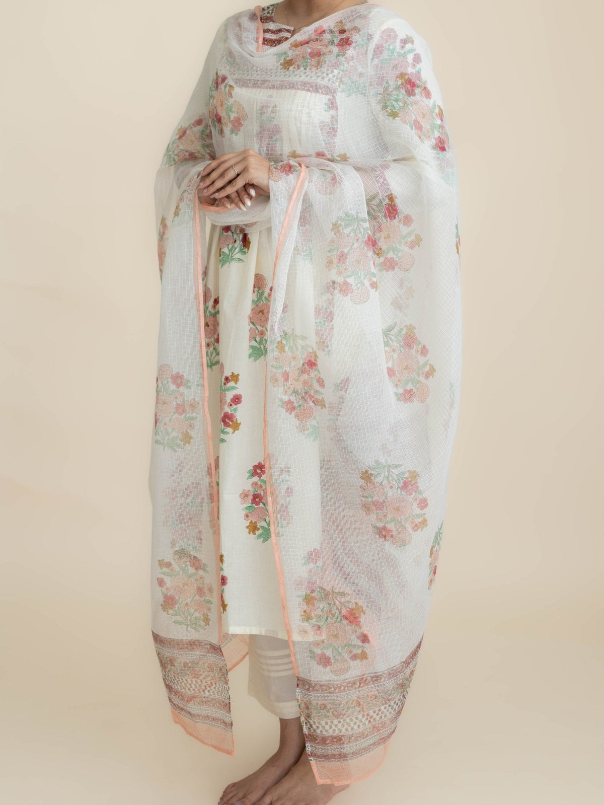 Hitha Kota Doria Block Printed Dupatta - AINA