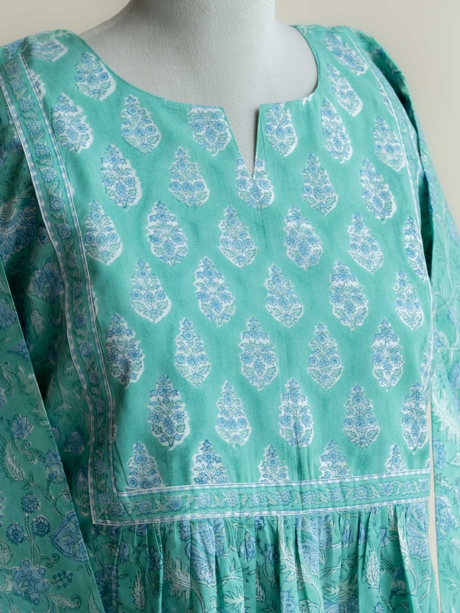 Hridhya Cotton Block Printed A - Line Suit Set - AINA