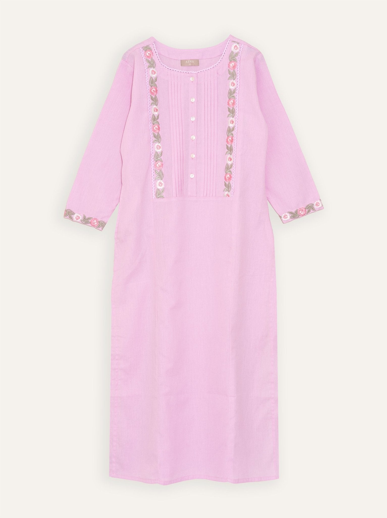 Hridhya Cotton Flax Printed Embroidered Straight Kurta - AINA