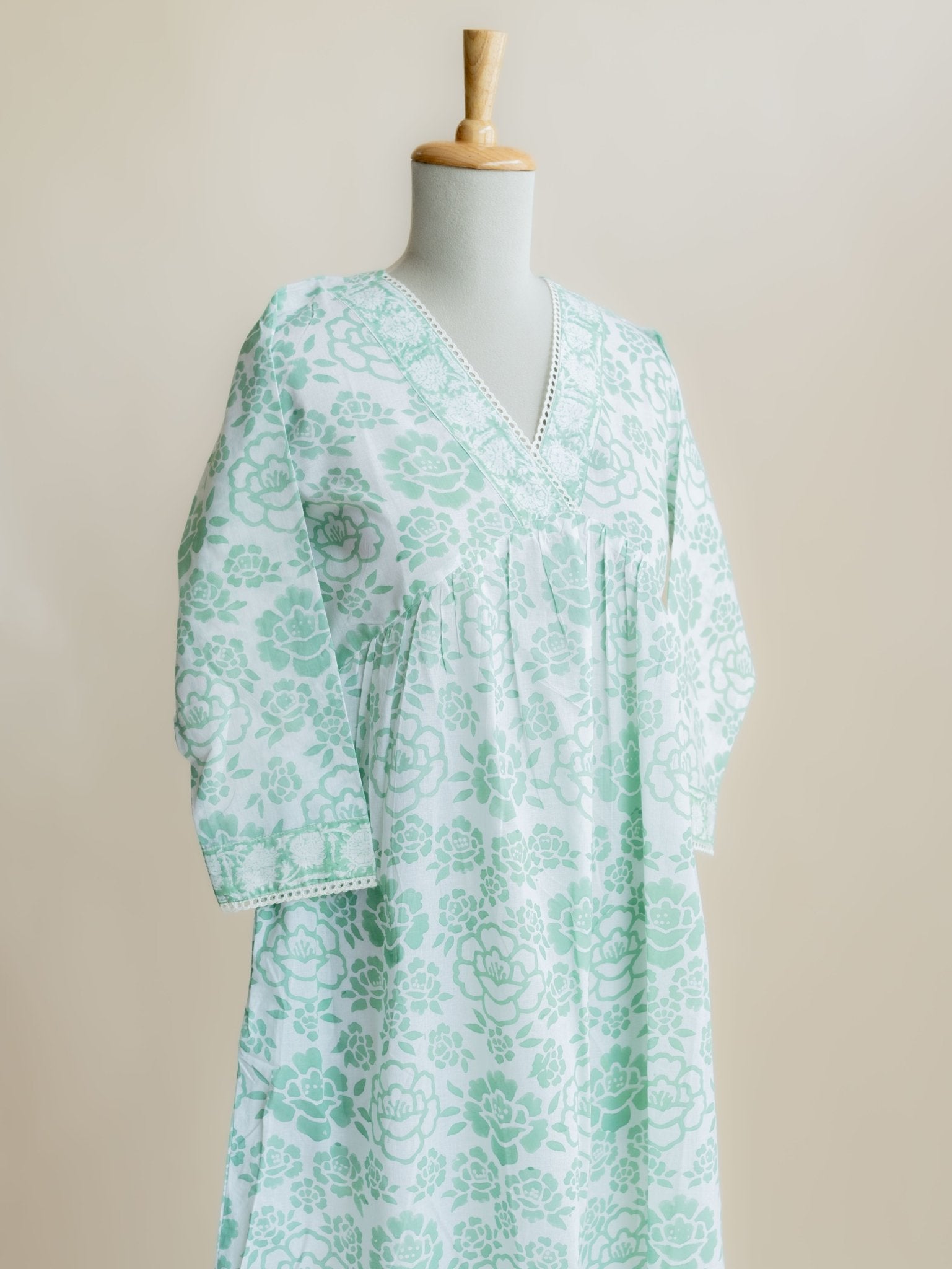 Huma Cotton Block Printed A Line Kurta - AINA
