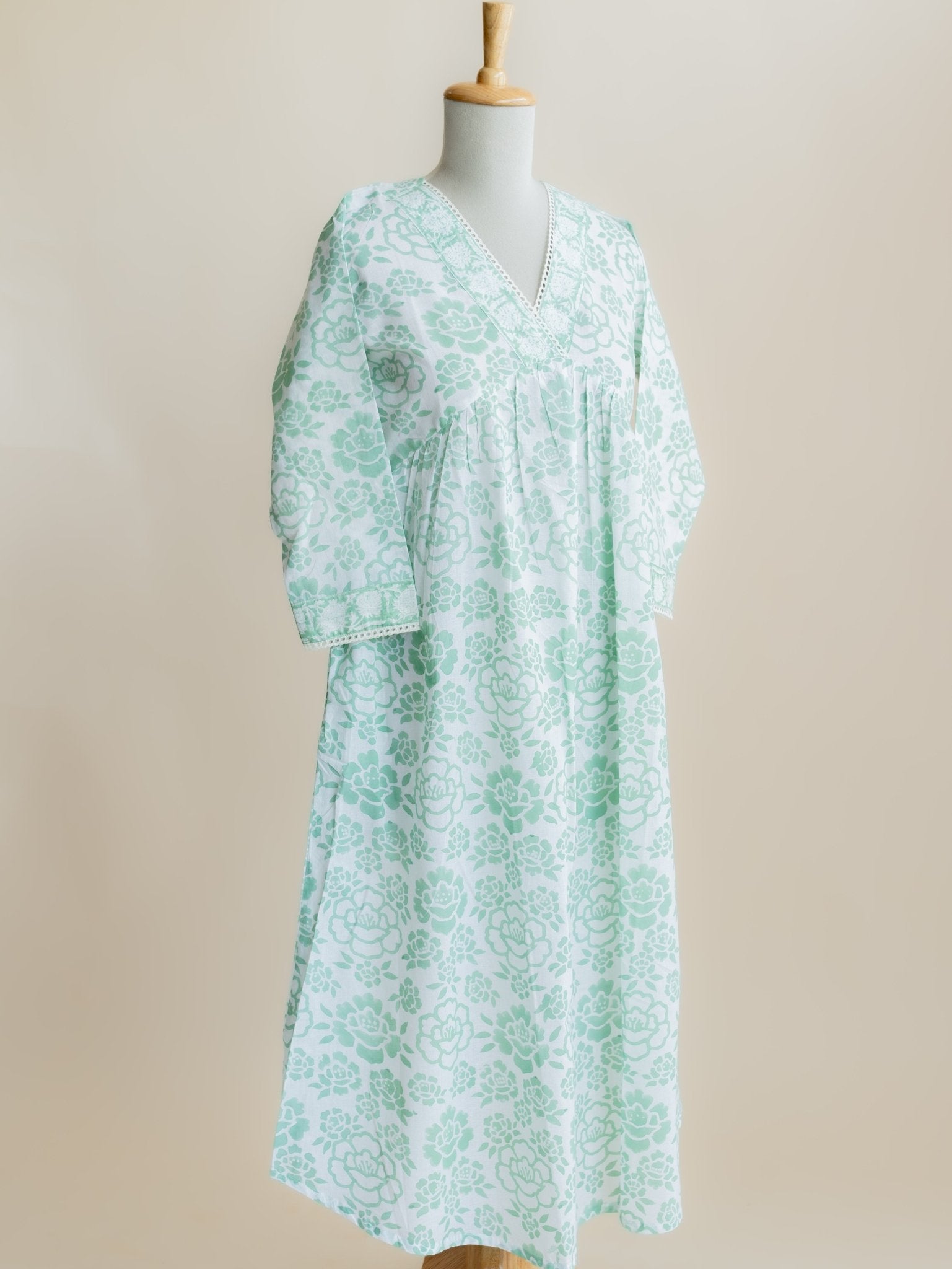Huma Cotton Block Printed A Line Kurta - AINA