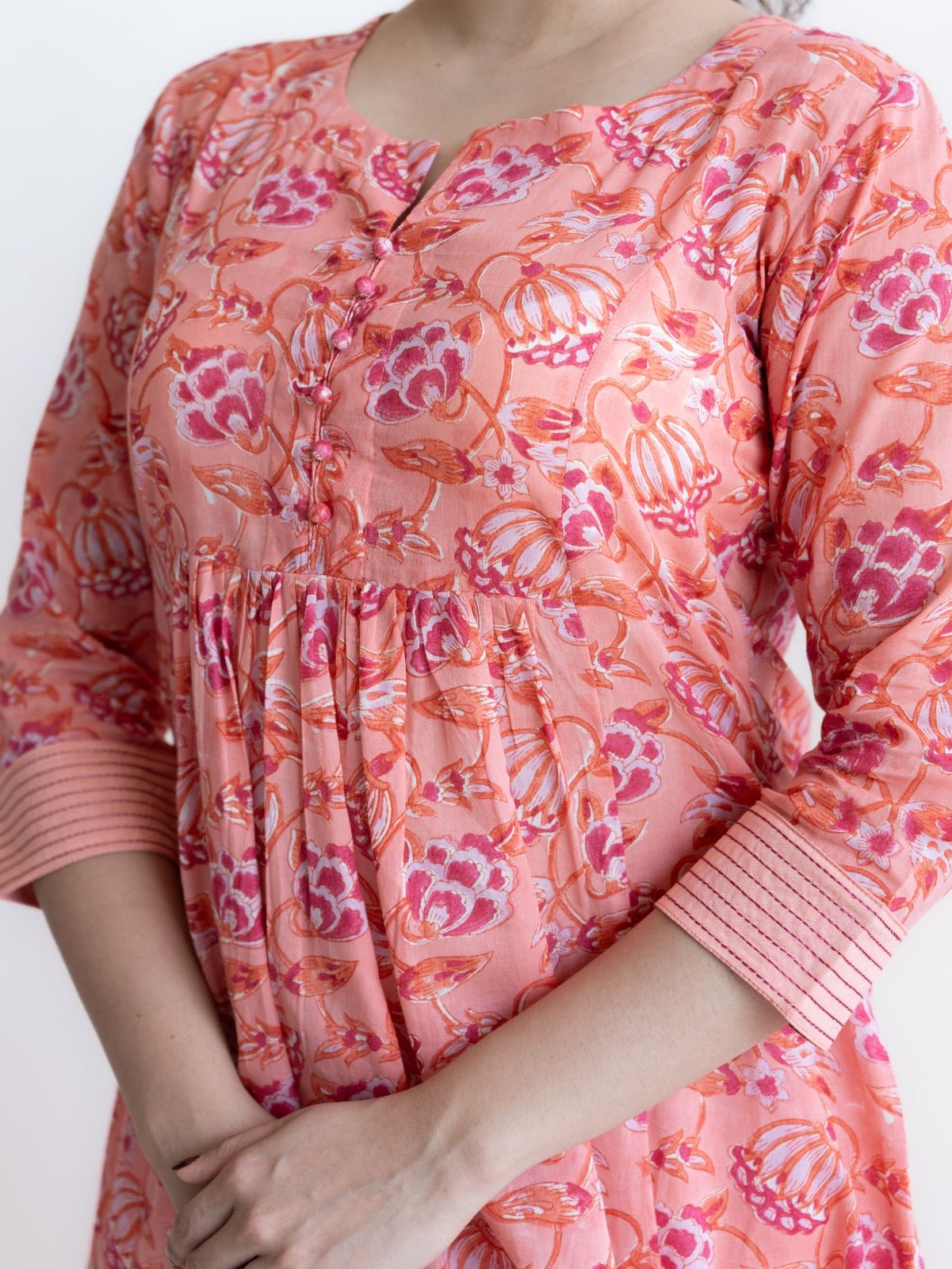 Inara Cotton Block Printed A - Line Suit Set - AINA