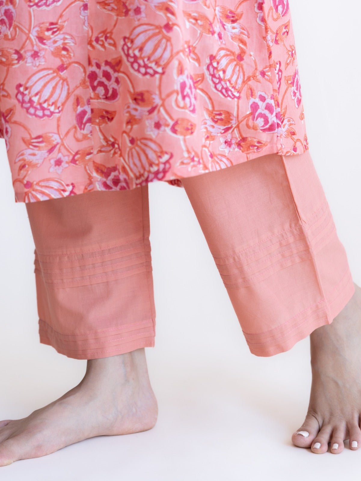 Inara Cotton Block Printed A - Line Suit Set - AINA