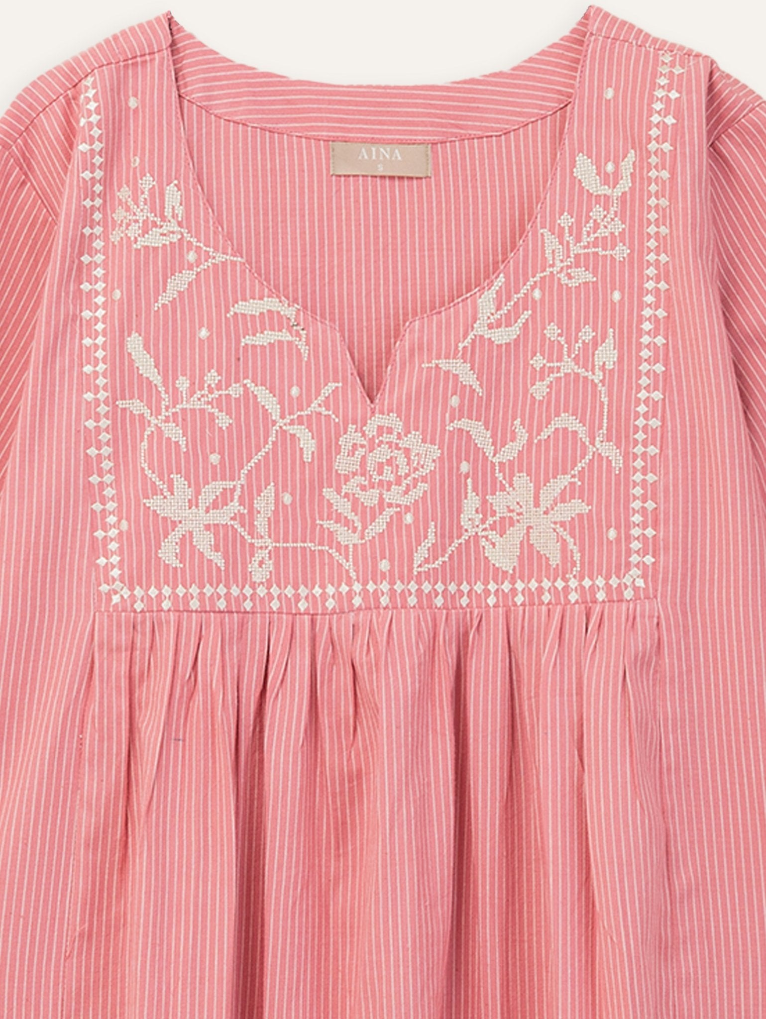 Indira Cotton Handloom Embroidered A - Line Kurta - AINA