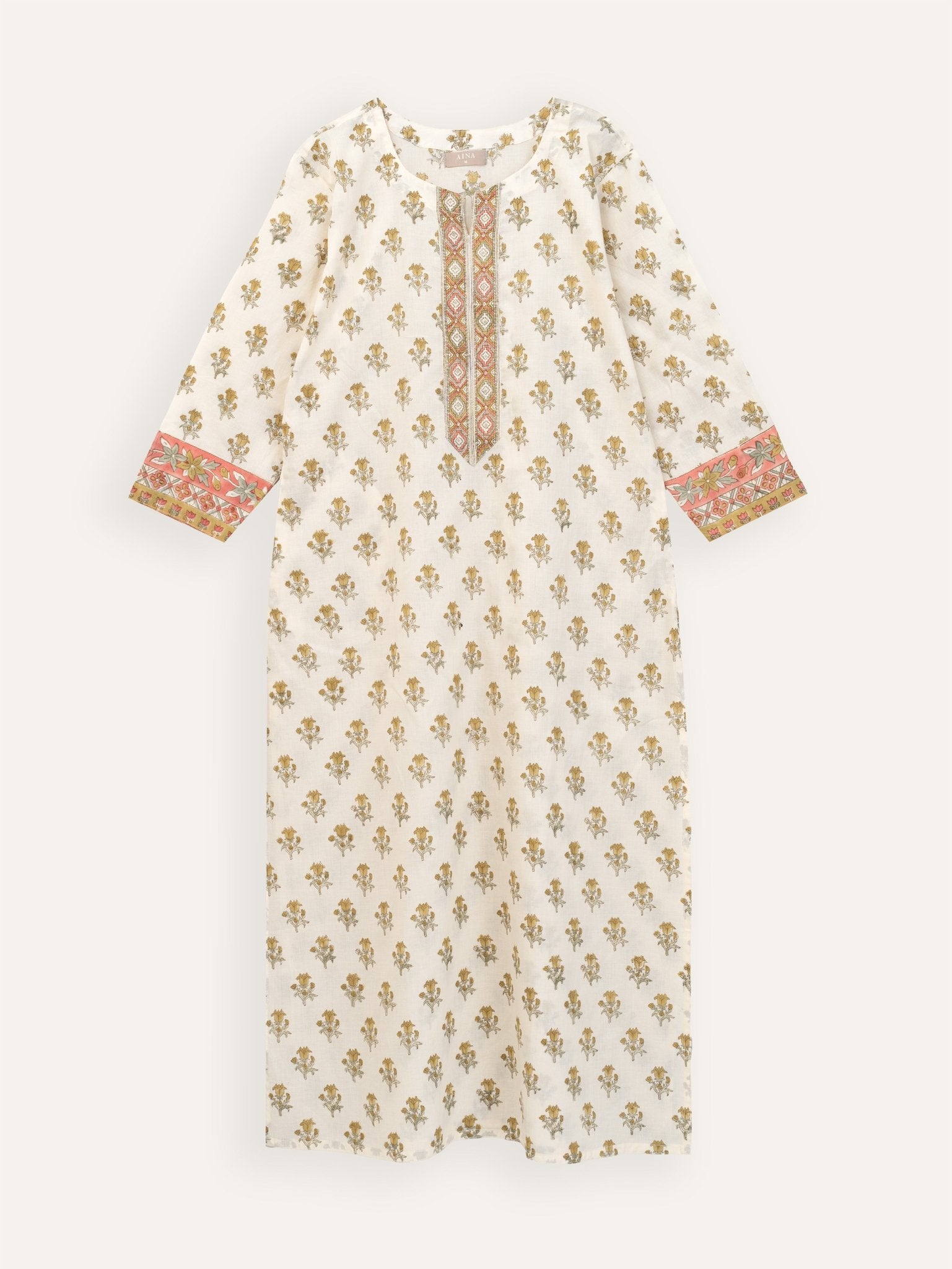 Ivana Cotton Block Printed Straight Kurta - AINA
