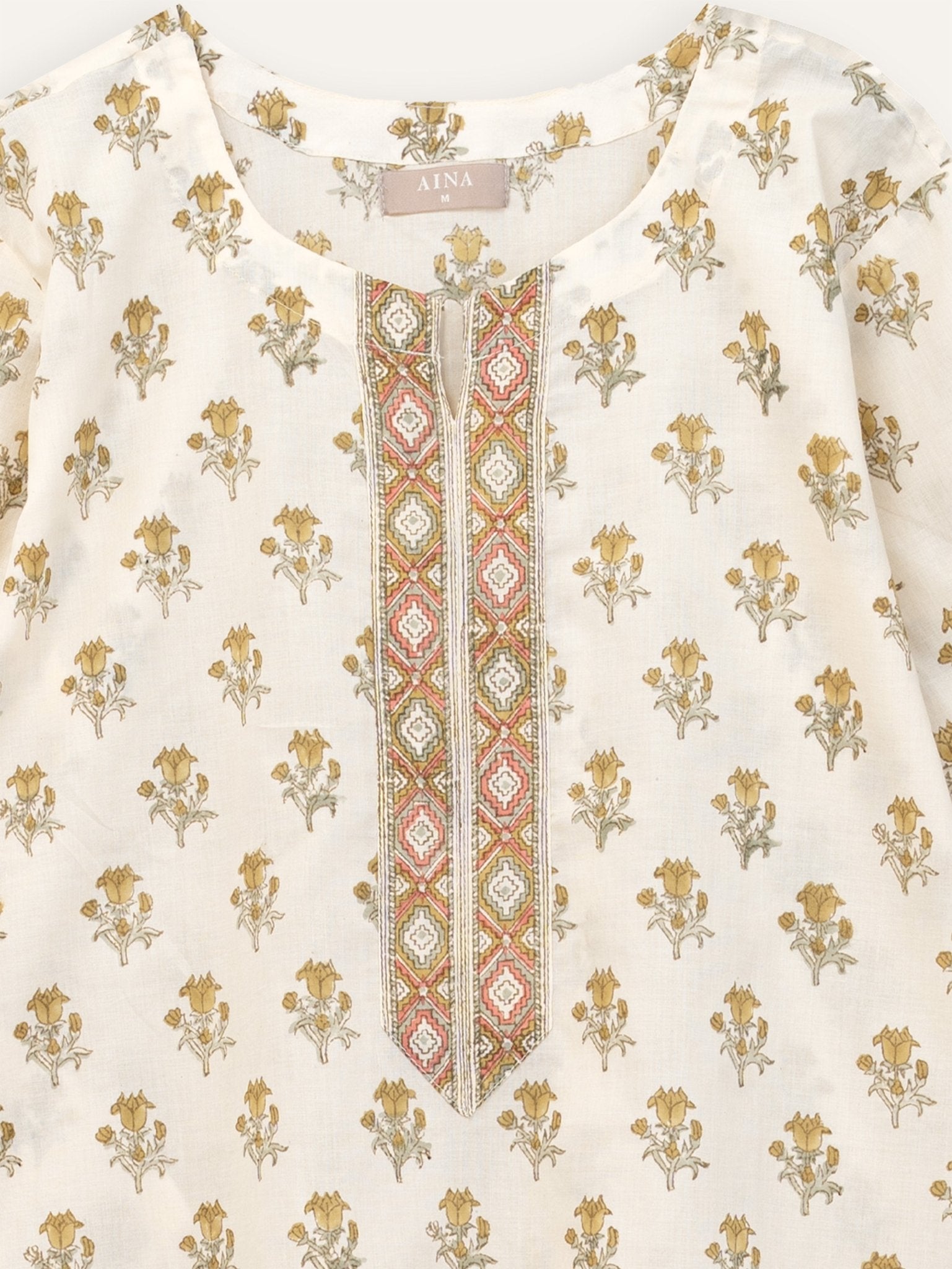 Ivana Cotton Block Printed Straight Kurta - AINA