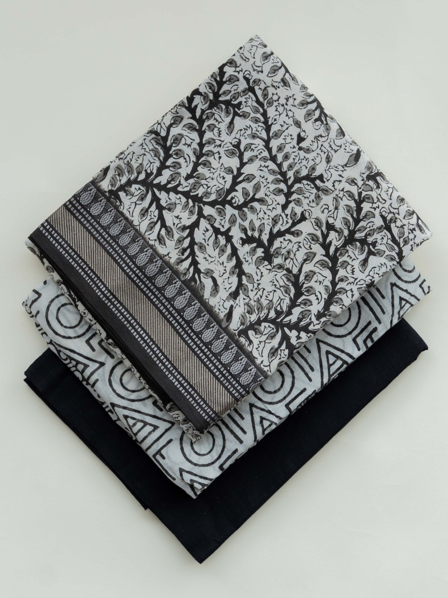 Ivara Cotton Block Printed Unstitched Suit Set - 3 Piece - AINA