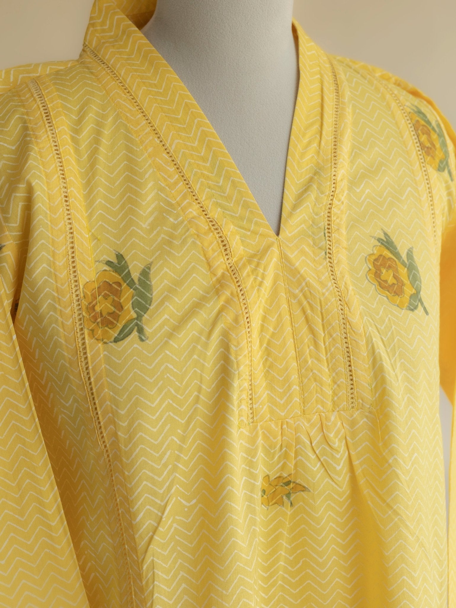 Ivikha Cotton Block Printed A - Line Kurta - AINA