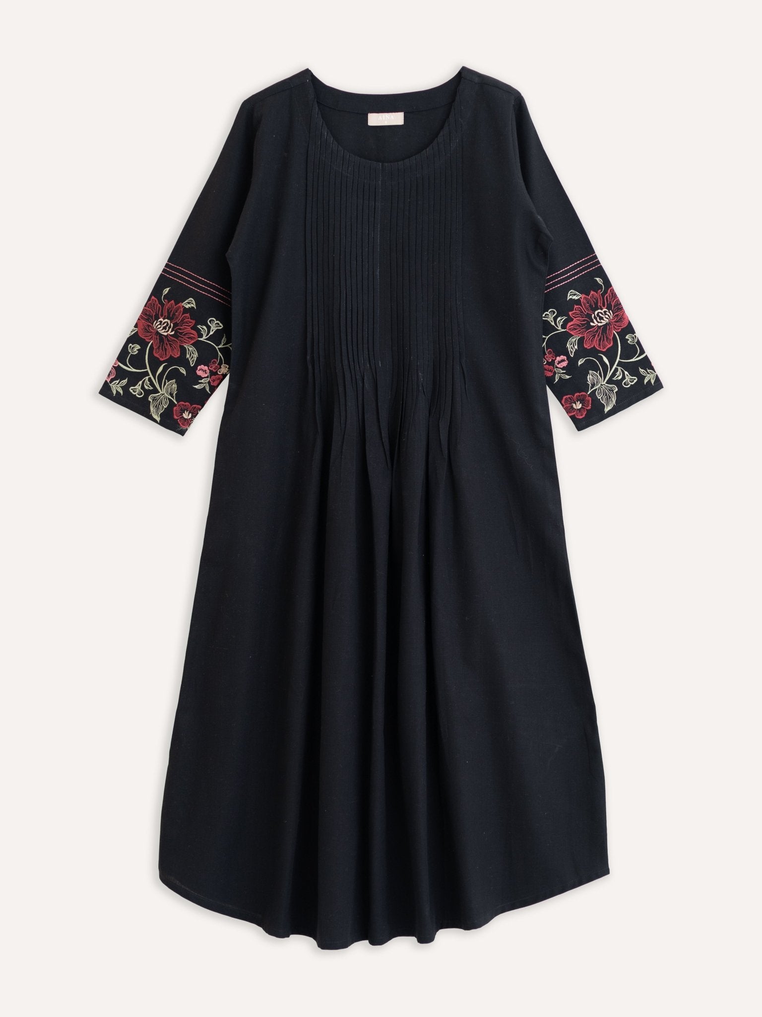 Izana Cotton Flax Embroidered A - Line Kurta - AINA