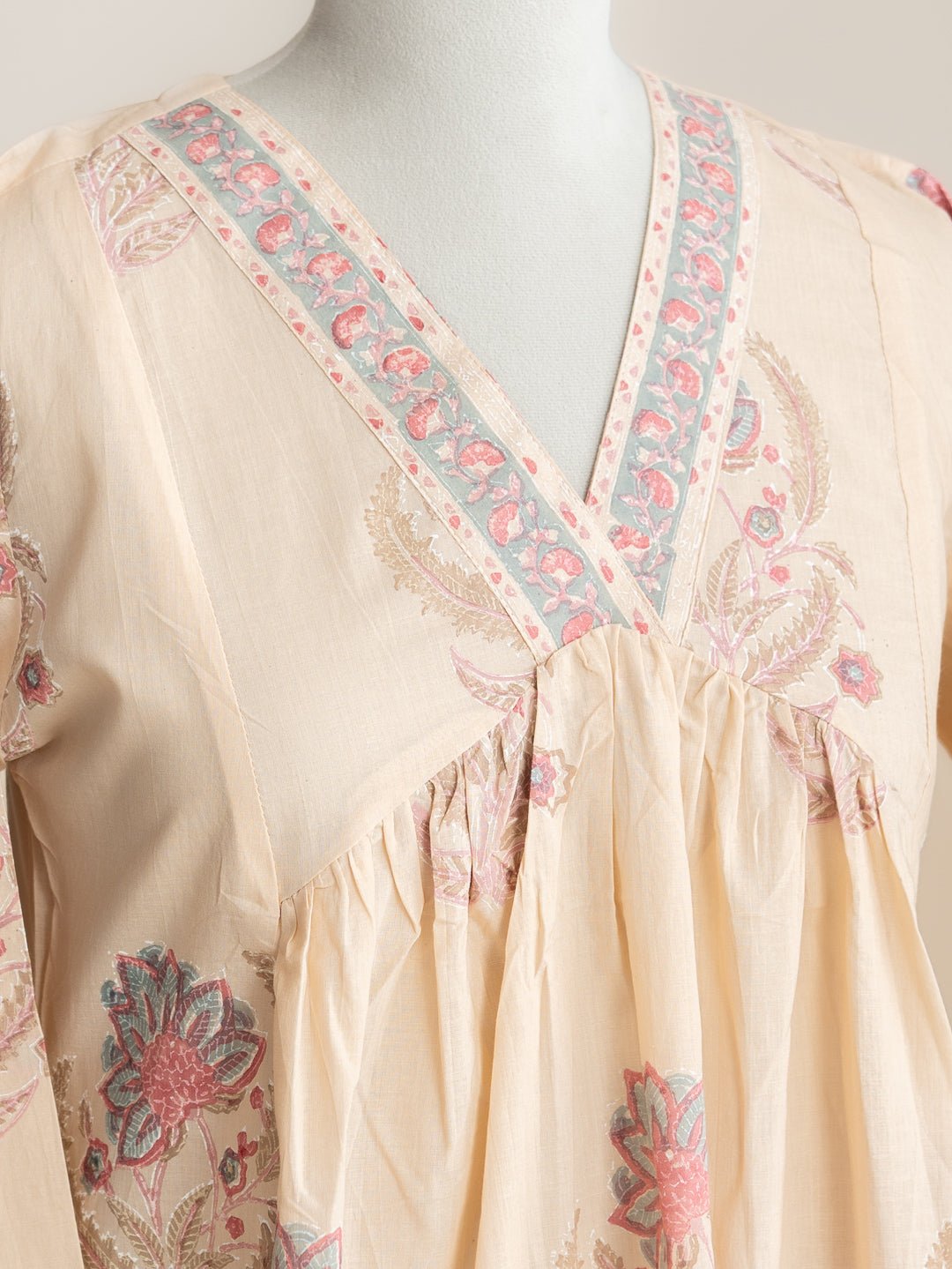 Jasla Cotton Block Printed A - Line Kurta - AINA