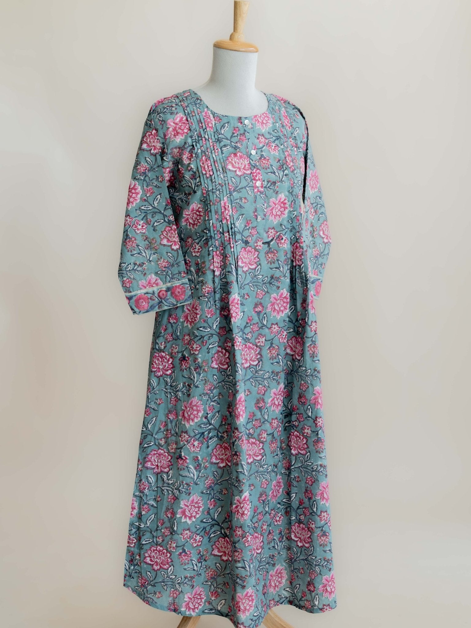 Jaza Cotton Block Printed A - Line Kurta - AINA