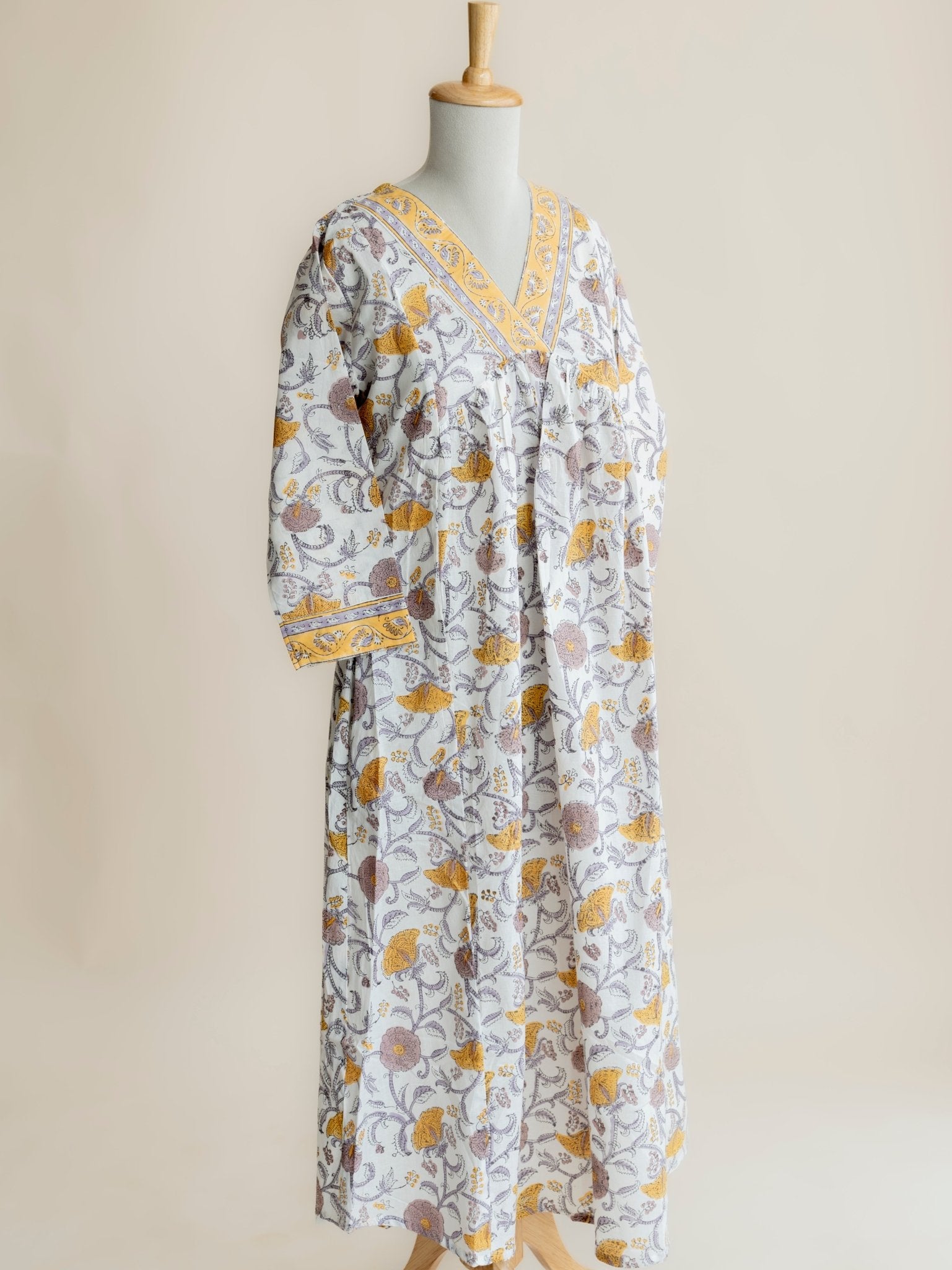 Jennath Cotton Block Printed A - Line Kurta - AINA