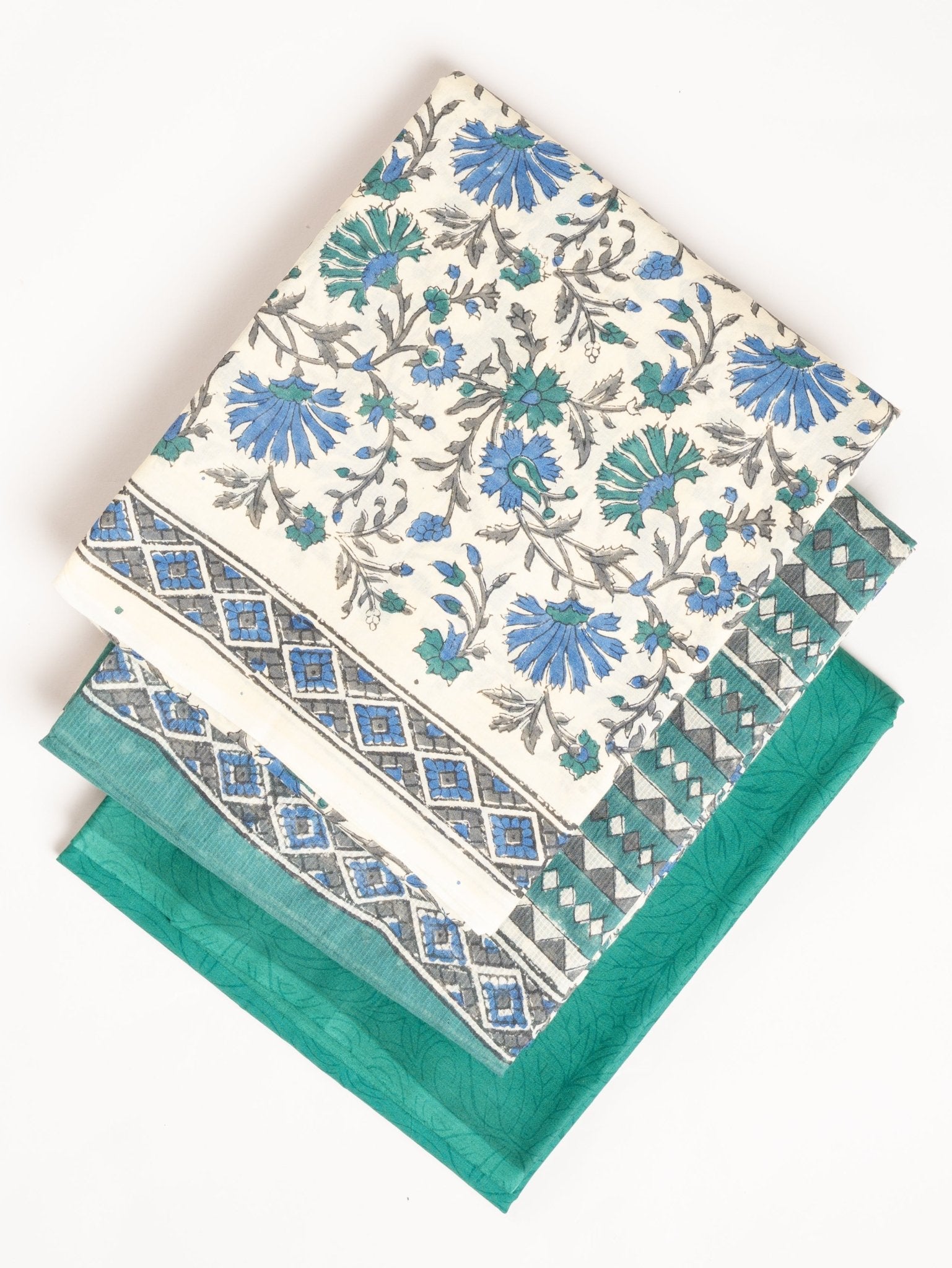 Jhanvi Cotton Block Printed Unstitched Suit Set - 3 Piece - AINA
