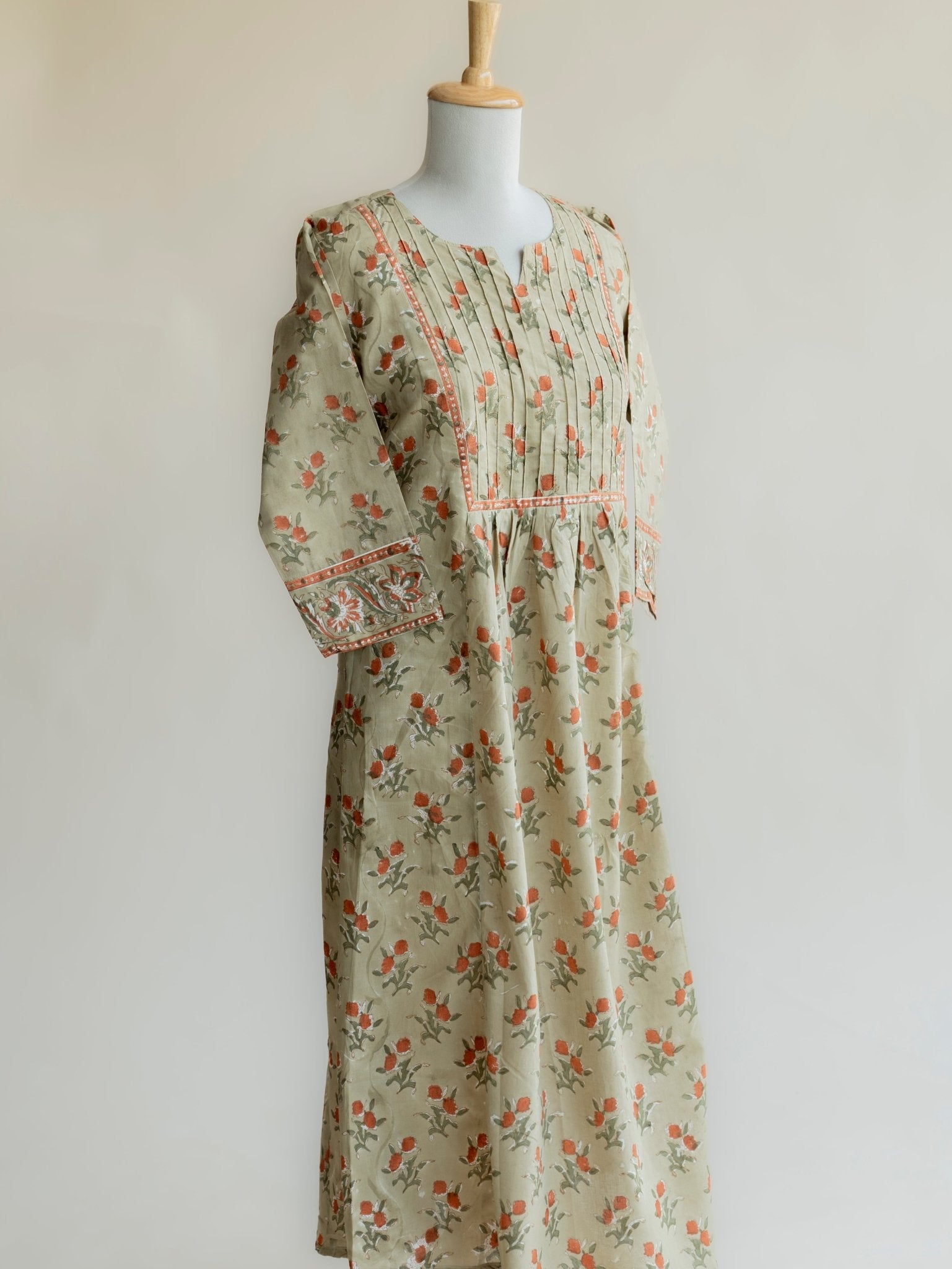Jincy Cotton Block Printed A - Line Kurta - AINA