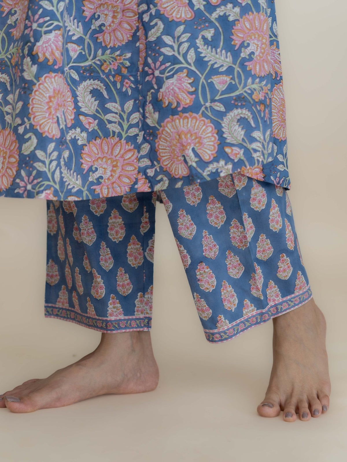 Jivisha Cotton Block Printed A-Line Suit Set - AINA