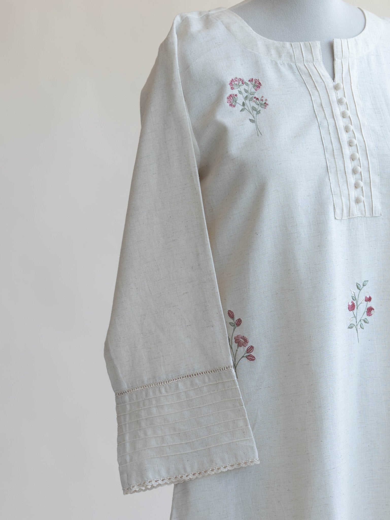 Kamila Cotton Flax Embroidered A - Line Kurta - AINA