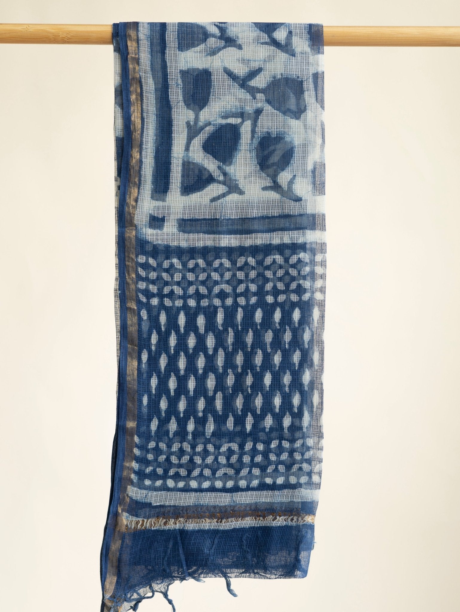 Kanchan Kota Doria Block Printed Dupatta - AINA