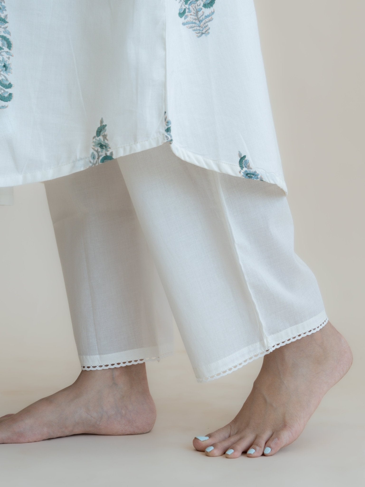 Kaneeha Cotton Block Printed A - Line Suit Set - AINA