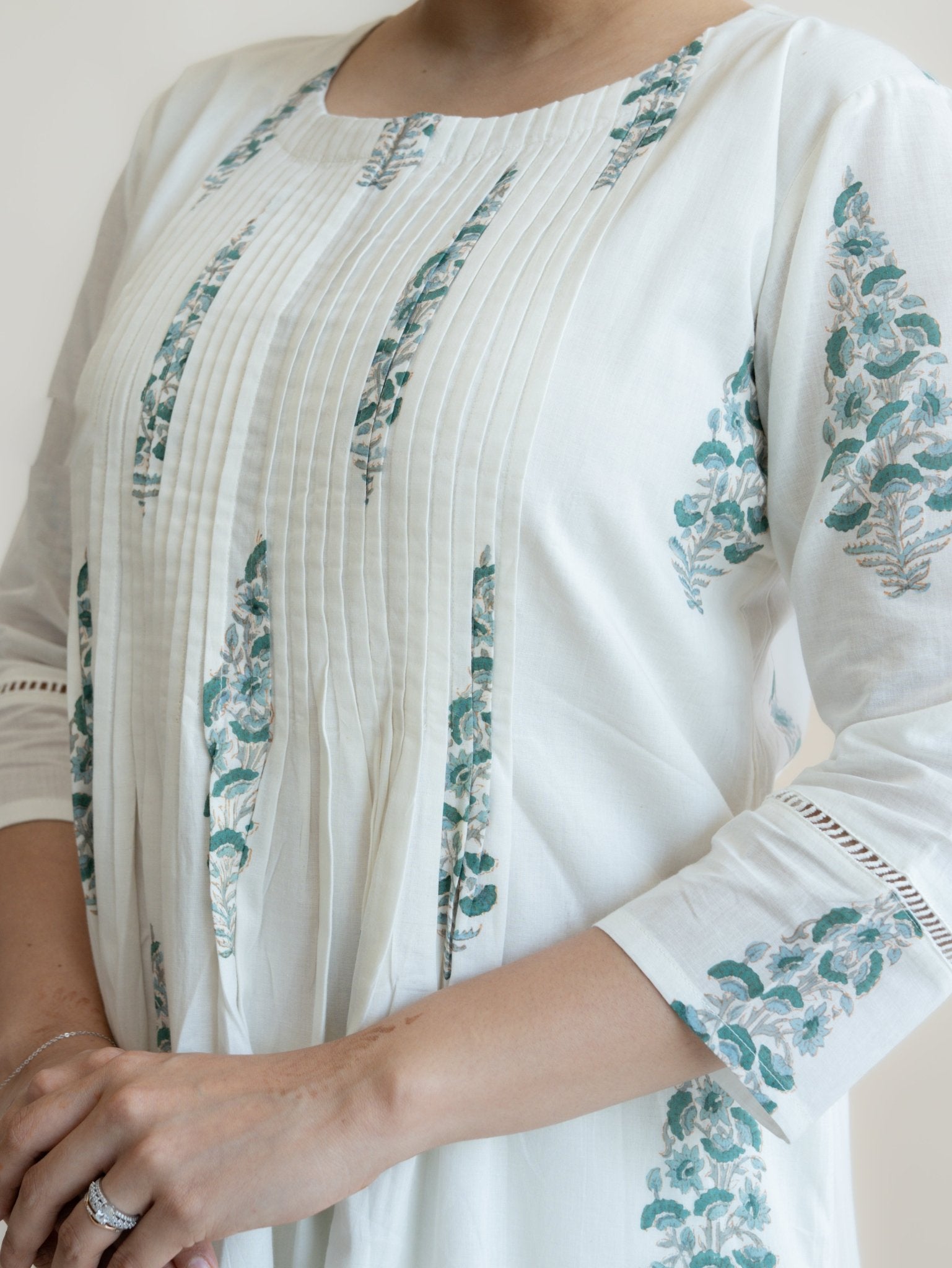 Kaneeha Cotton Block Printed A - Line Suit Set - AINA