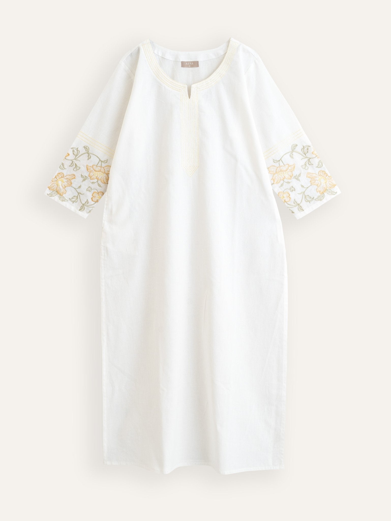 Kaneez Cotton Flax Embroidered Straight Kurta - AINA