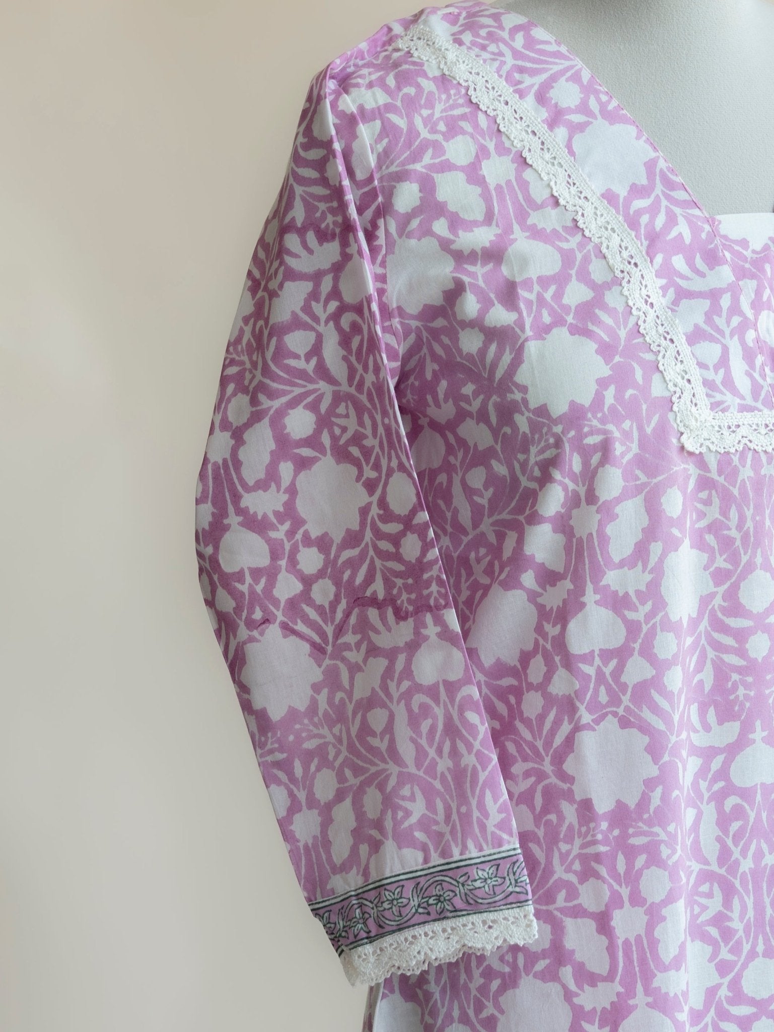 Kanzah Cotton Block Printed Straight Kurta - AINA