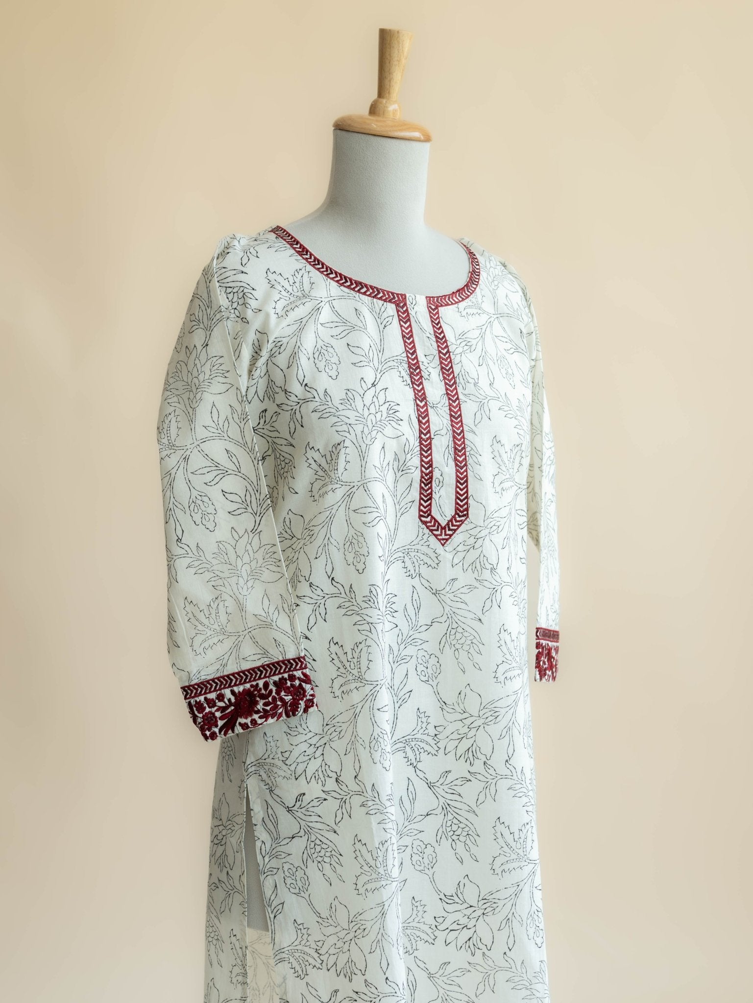 Kavita Cotton Block Printed Embroidered Straight Kurta - AINA