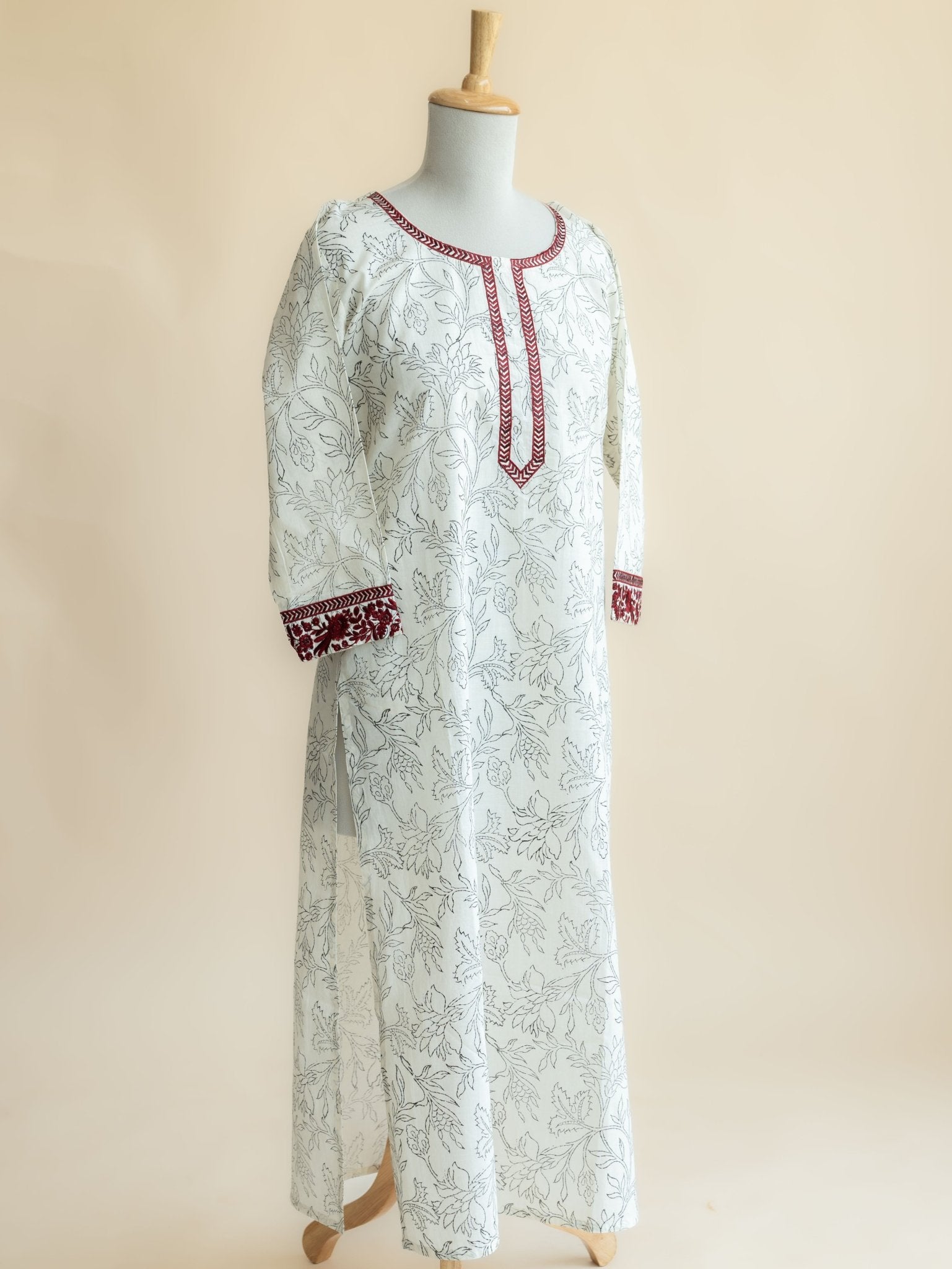 Kavita Cotton Block Printed Embroidered Straight Kurta - AINA