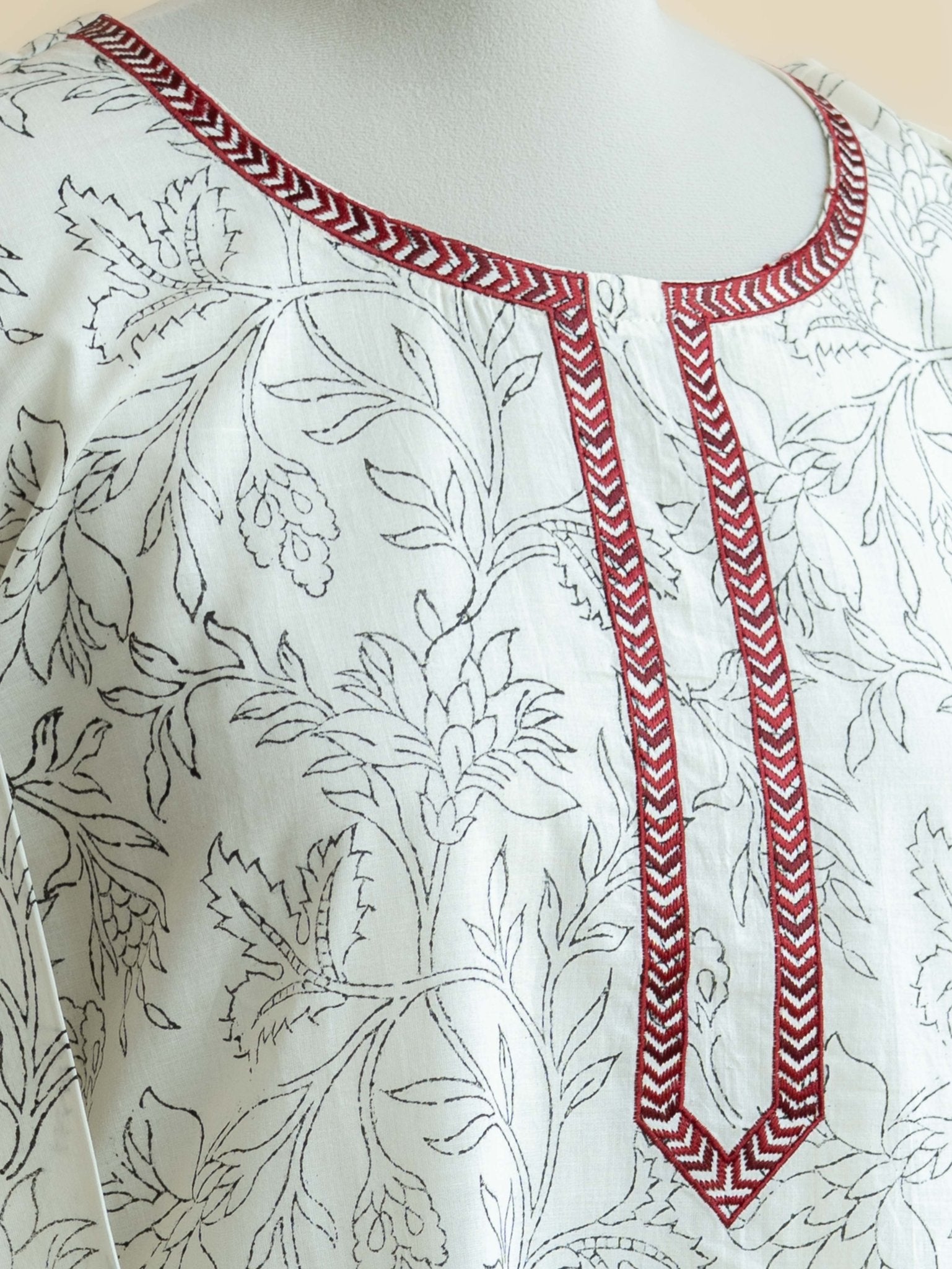 Kavita Cotton Block Printed Embroidered Straight Kurta - AINA