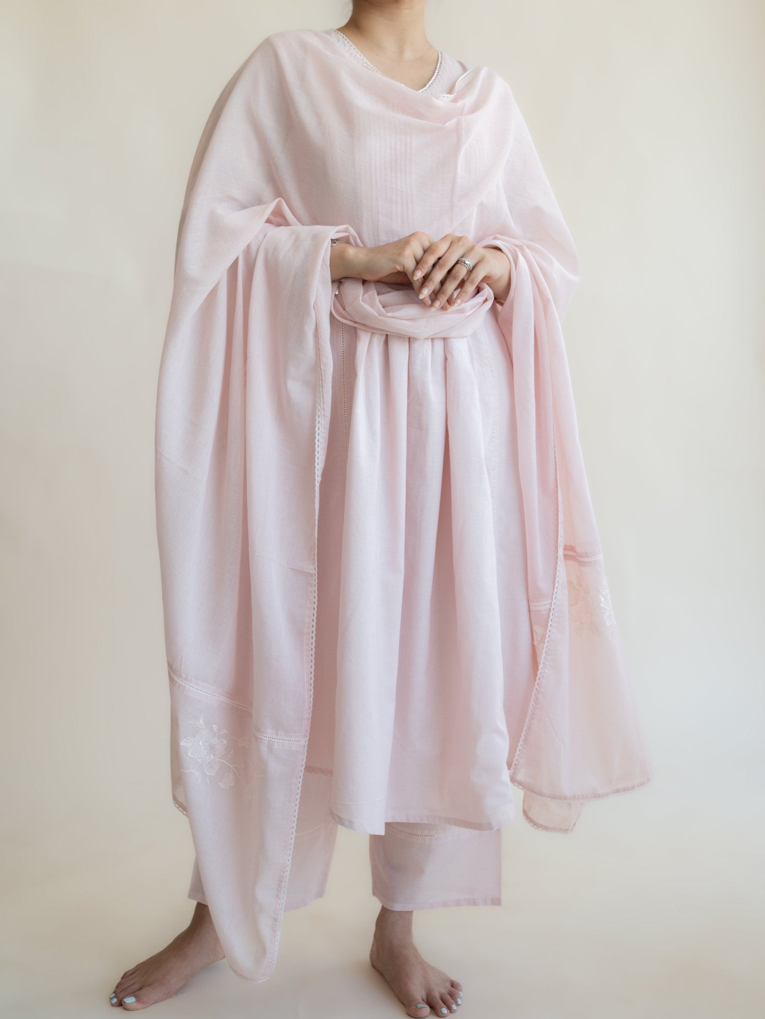 Kesiya Cotton Embroidered A - Line Suit Set - AINA