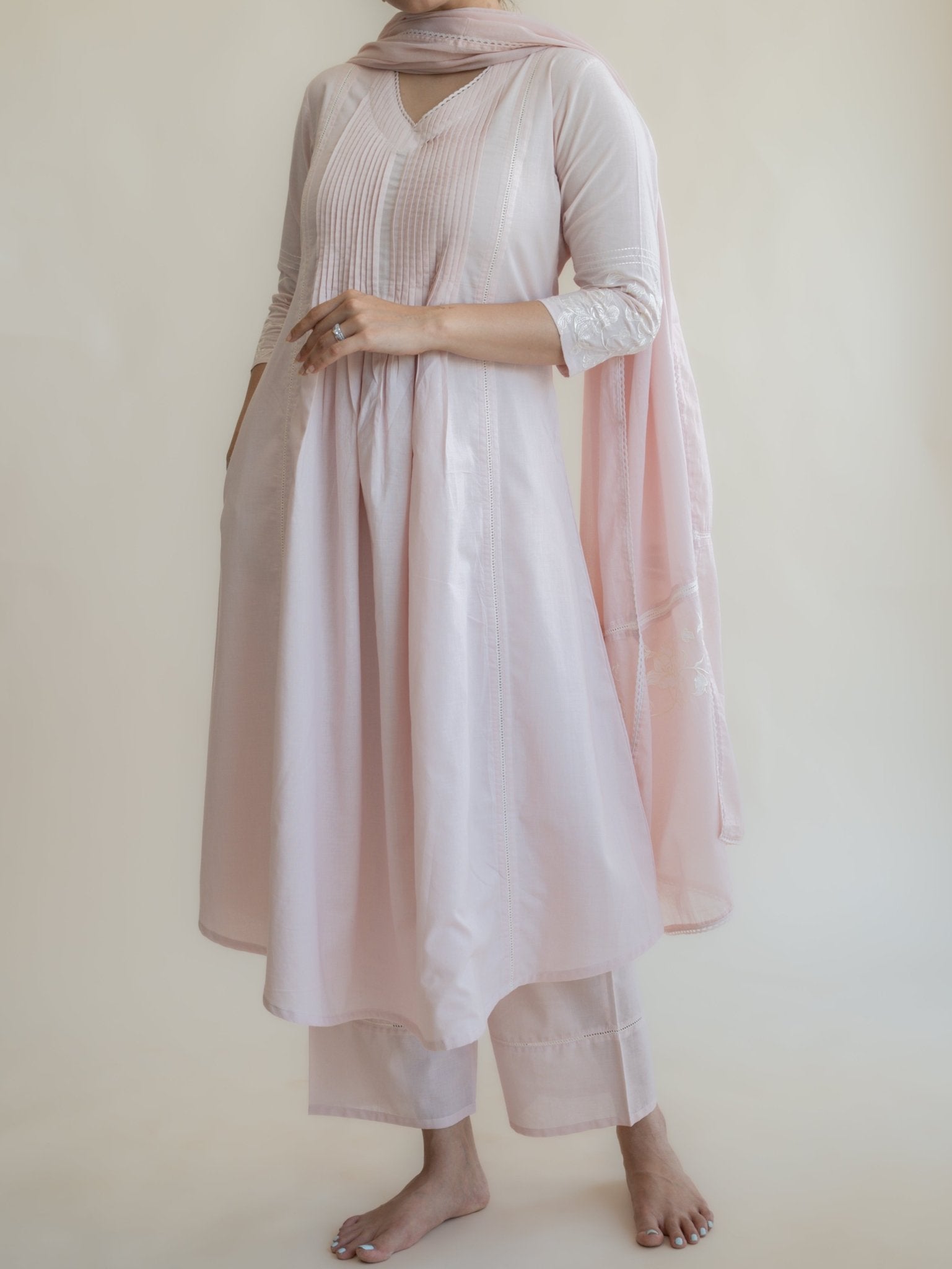 Kesiya Cotton Embroidered A - Line Suit Set - AINA