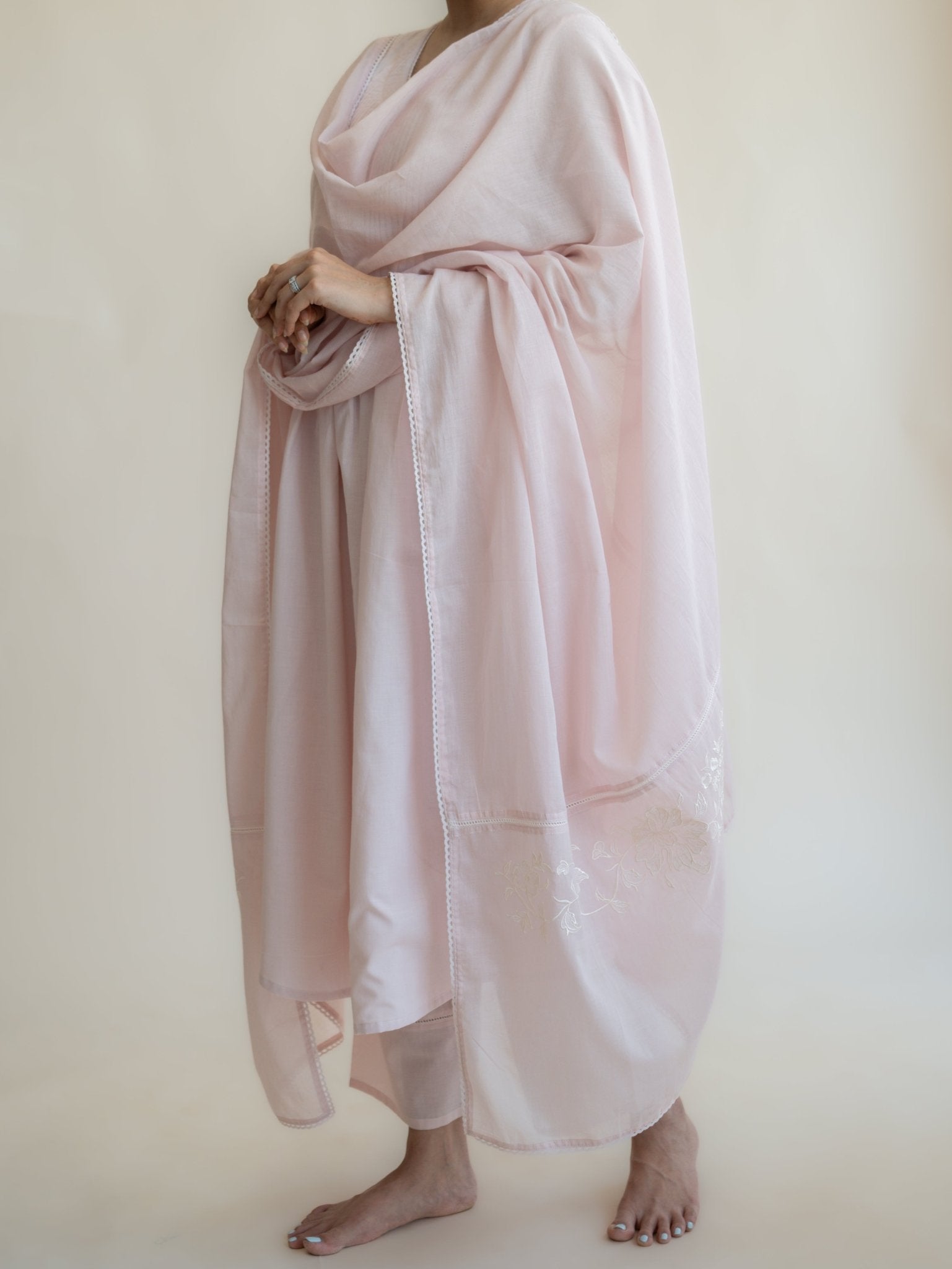 Kesiya Cotton Embroidered A - Line Suit Set - AINA