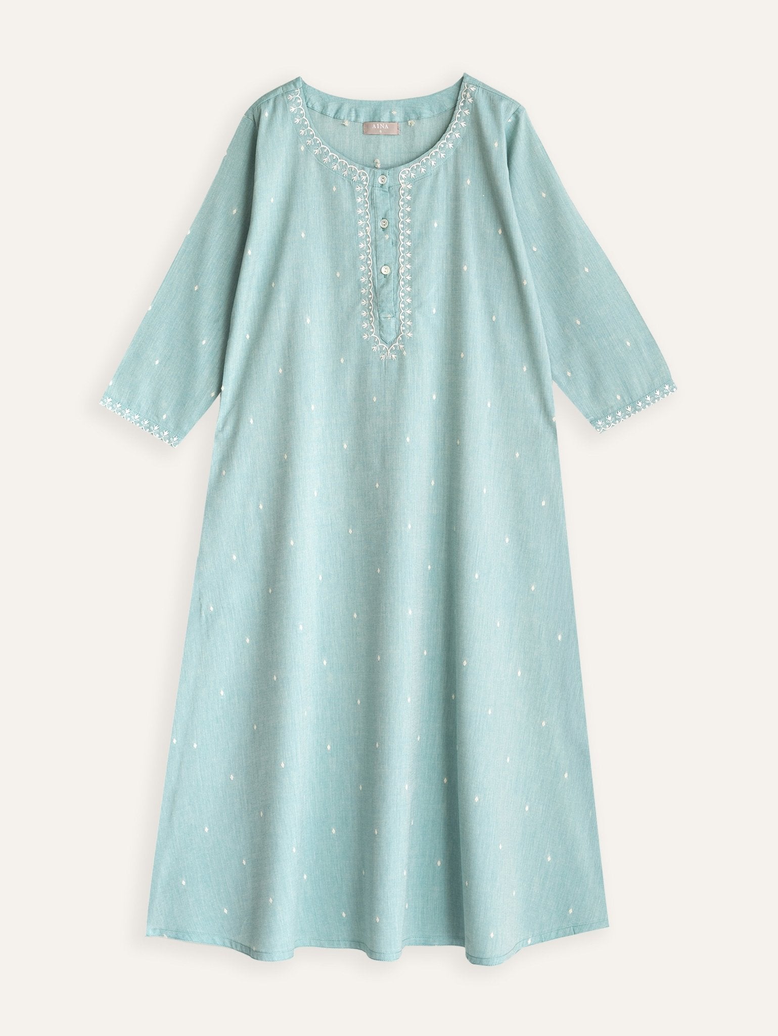 Khushali Cotton Handloom Embroidered A - Line Kurta - AINA