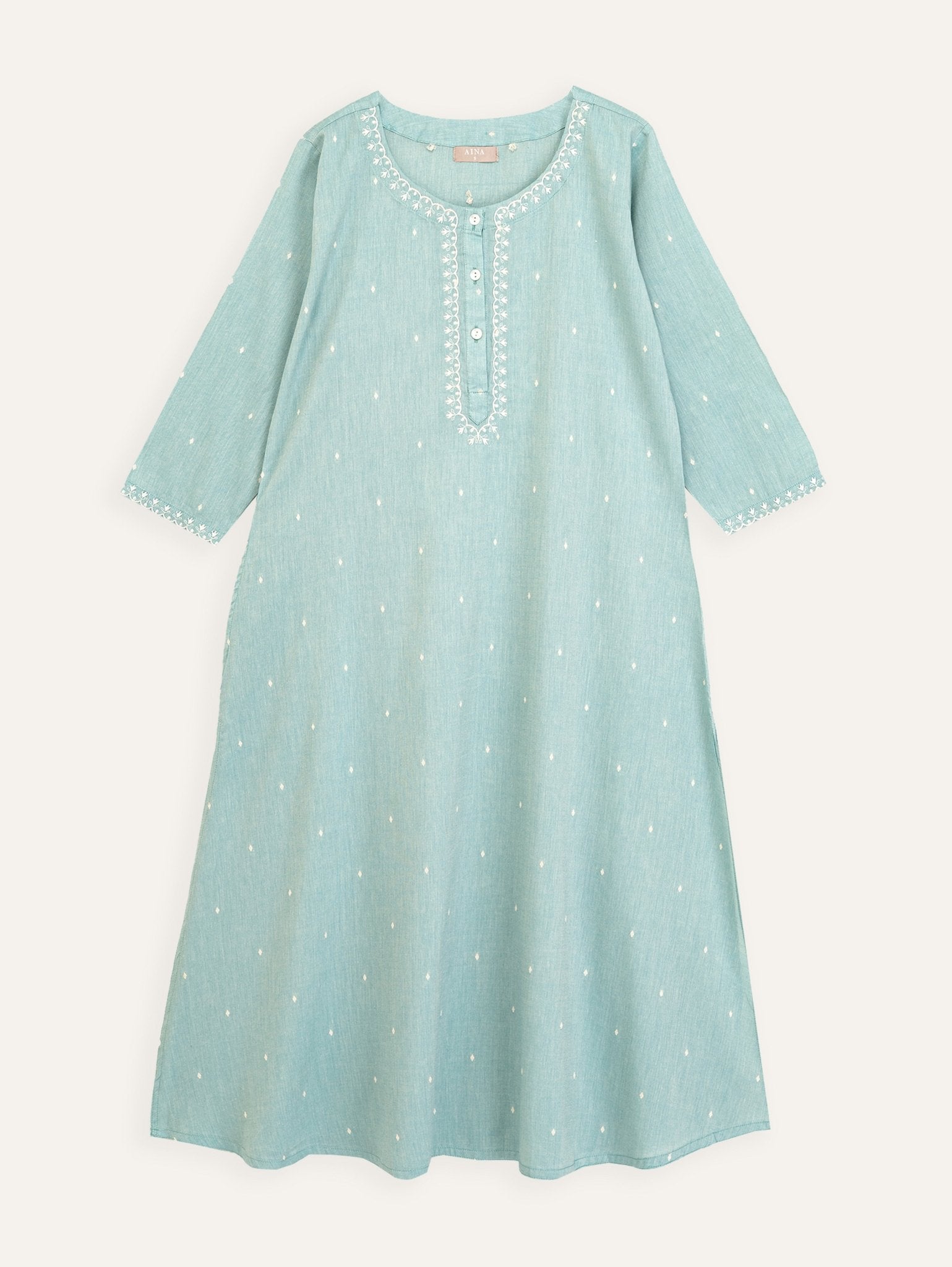 Khushali Cotton Handloom Embroidered A - Line Kurta - AINA