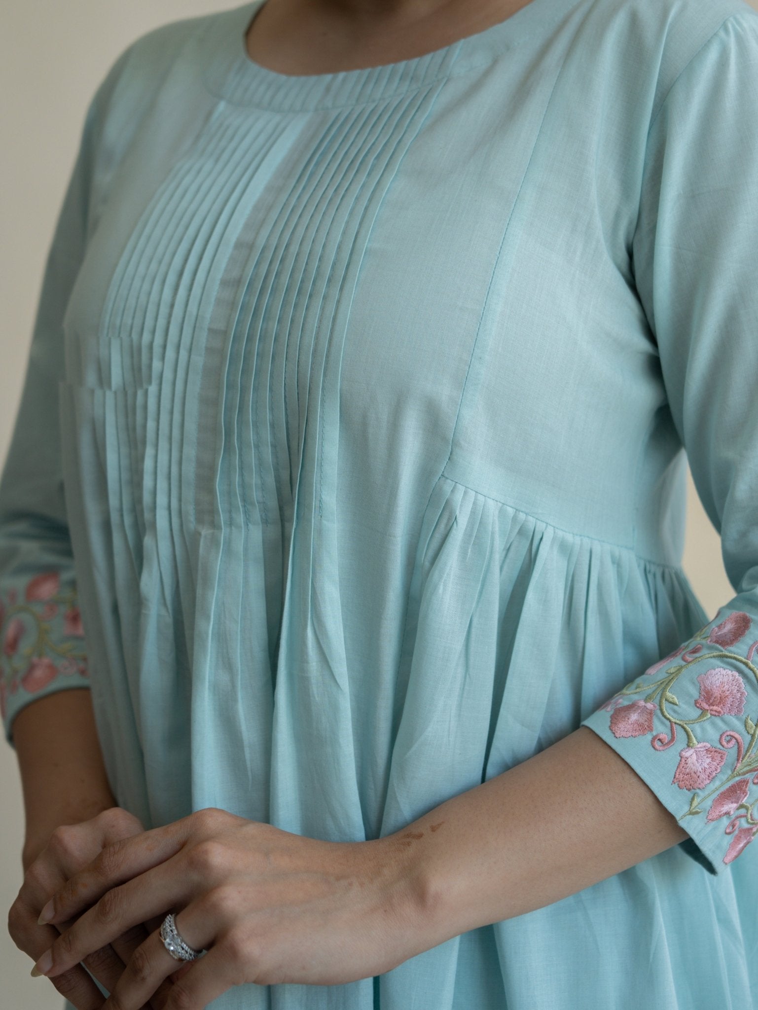 Kiyara Cotton Embroidered A - Line Suit Set - AINA