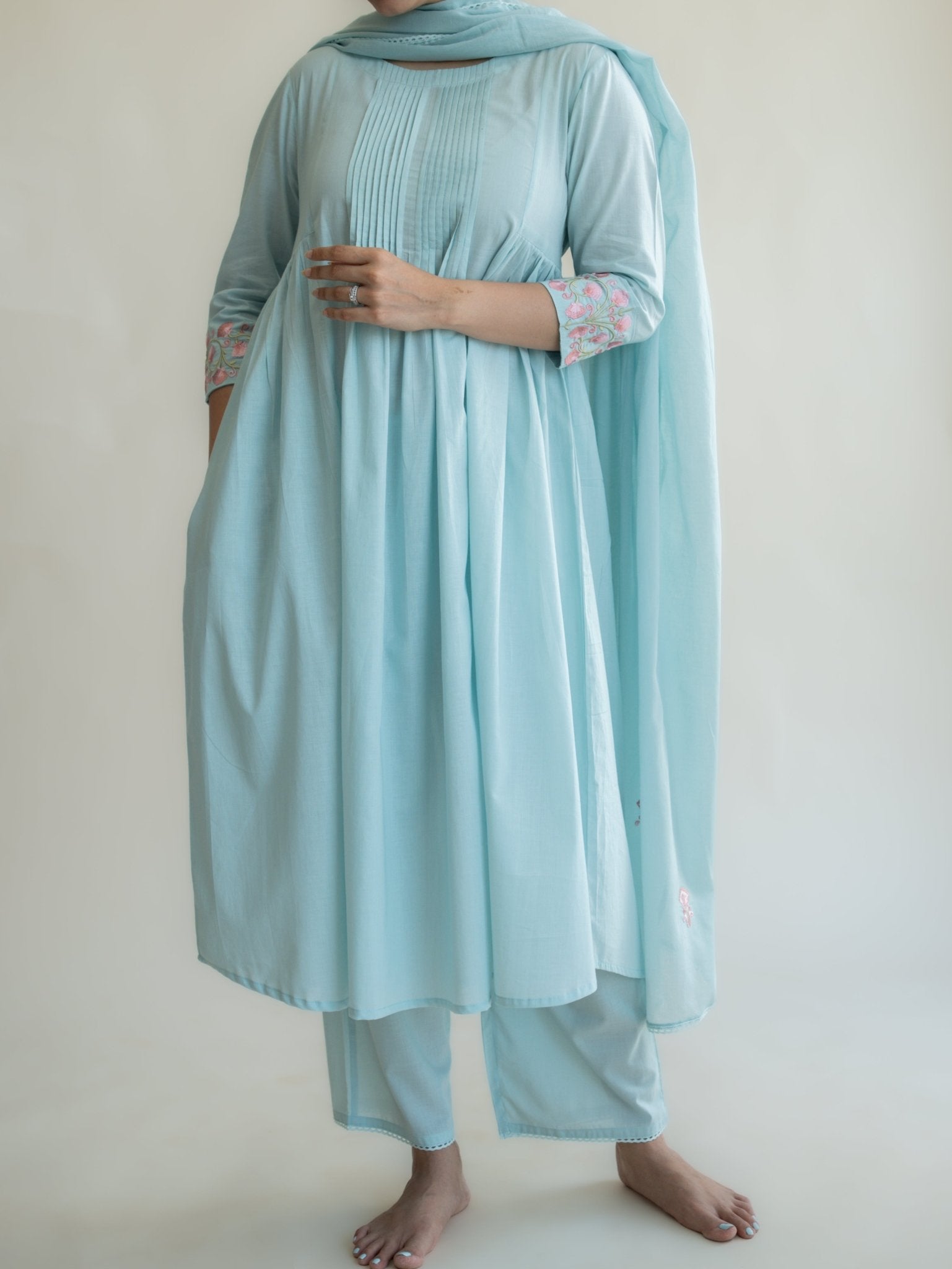 Kiyara Cotton Embroidered A - Line Suit Set - AINA