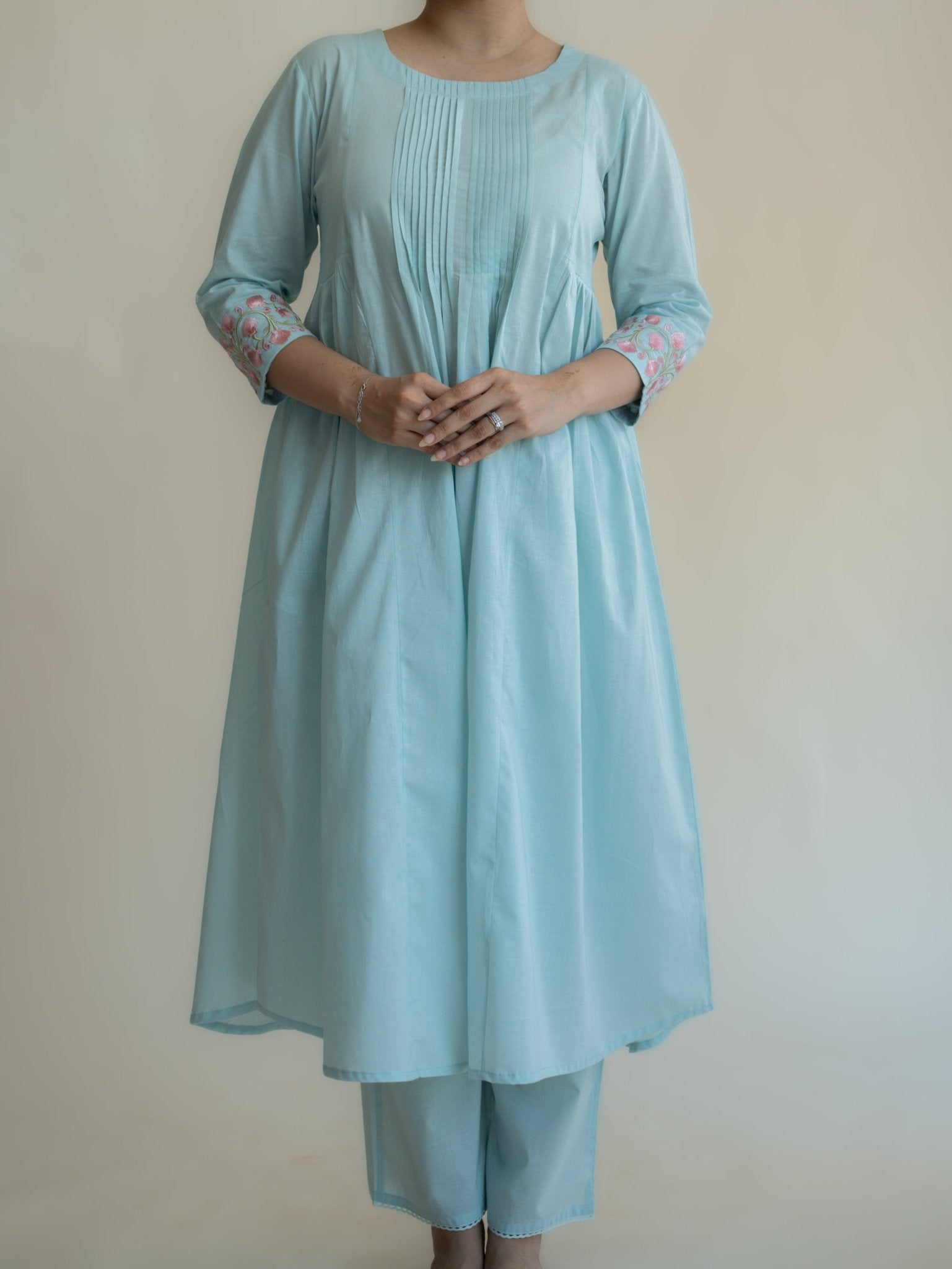 Kiyara Cotton Embroidered A - Line Suit Set - AINA