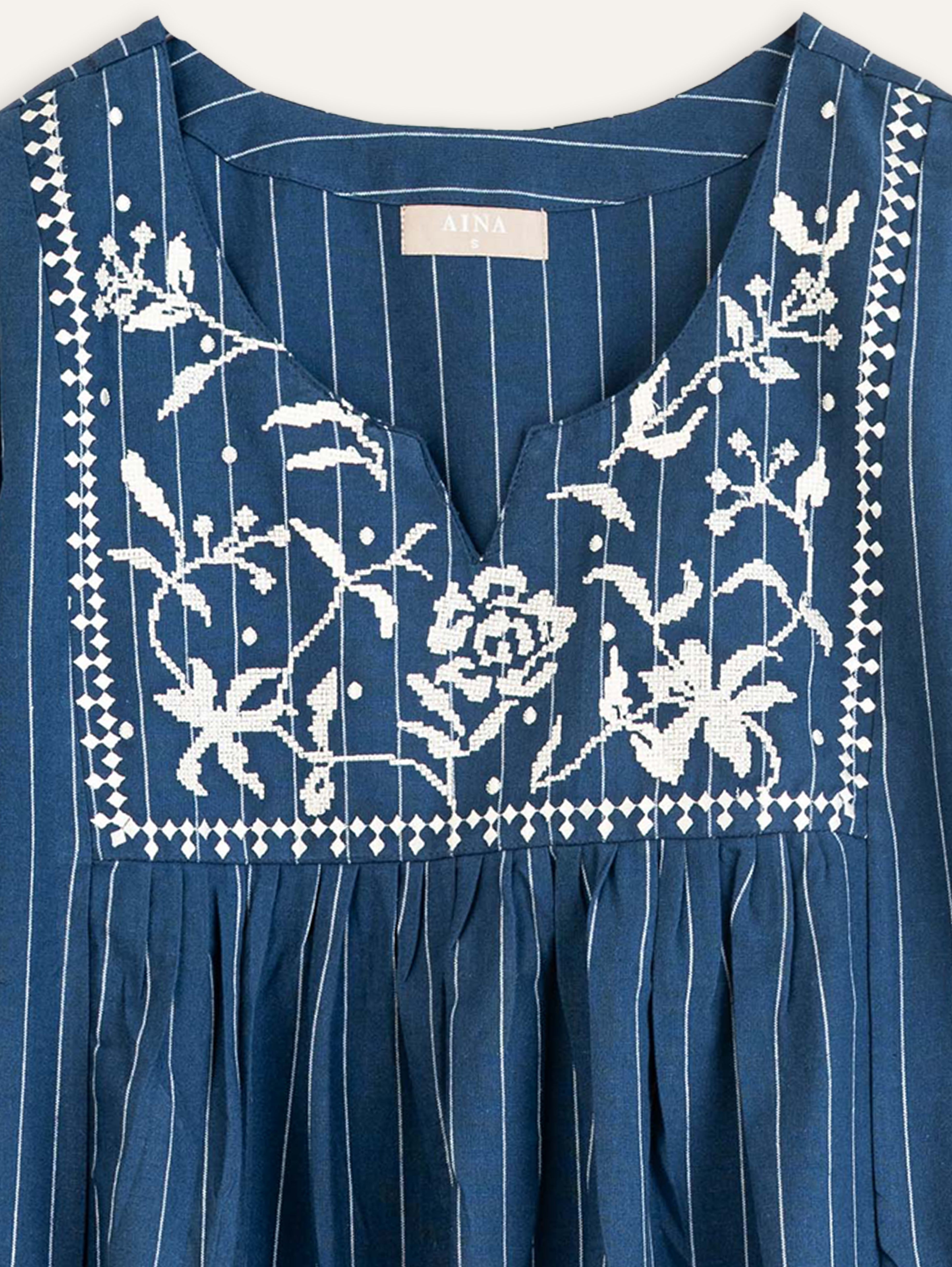 Tashi Cotton Flax Embroidered A-Line Kurta